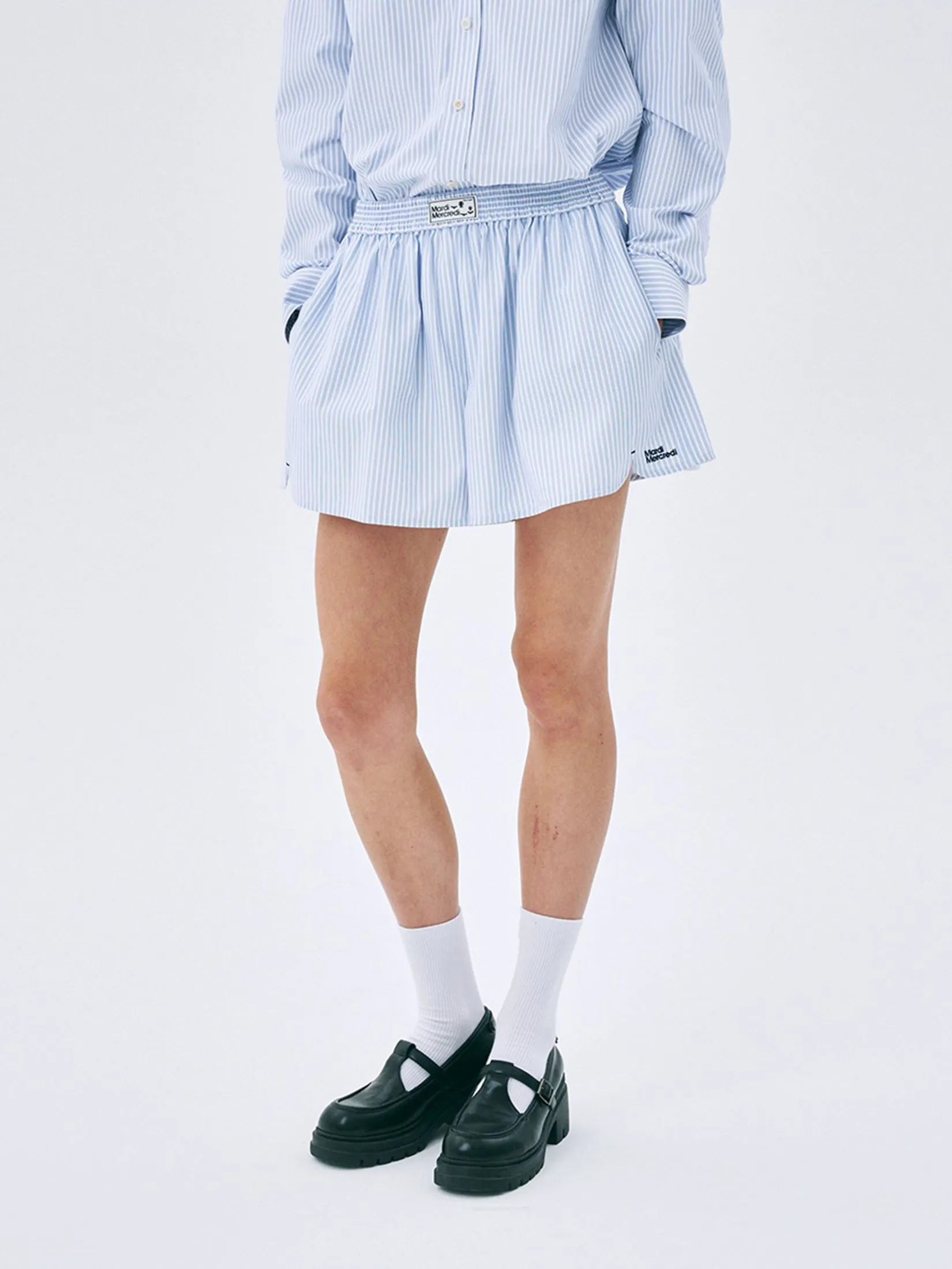 MARDI MERCREDI Cotton Shorts Stripe Navy F