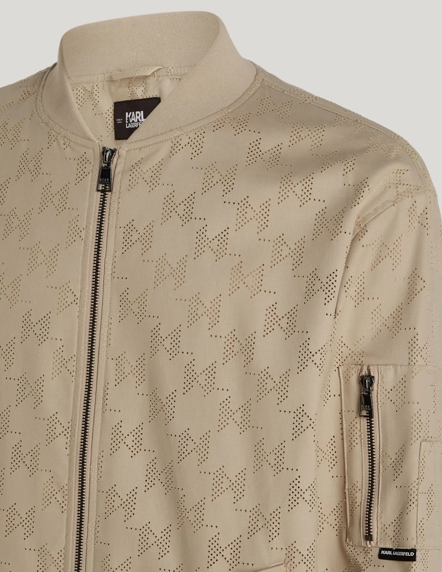 KARL LAGERFELD RTW-1 HUN'S PICK PERFORATED MEN BOMBER HUMMUS