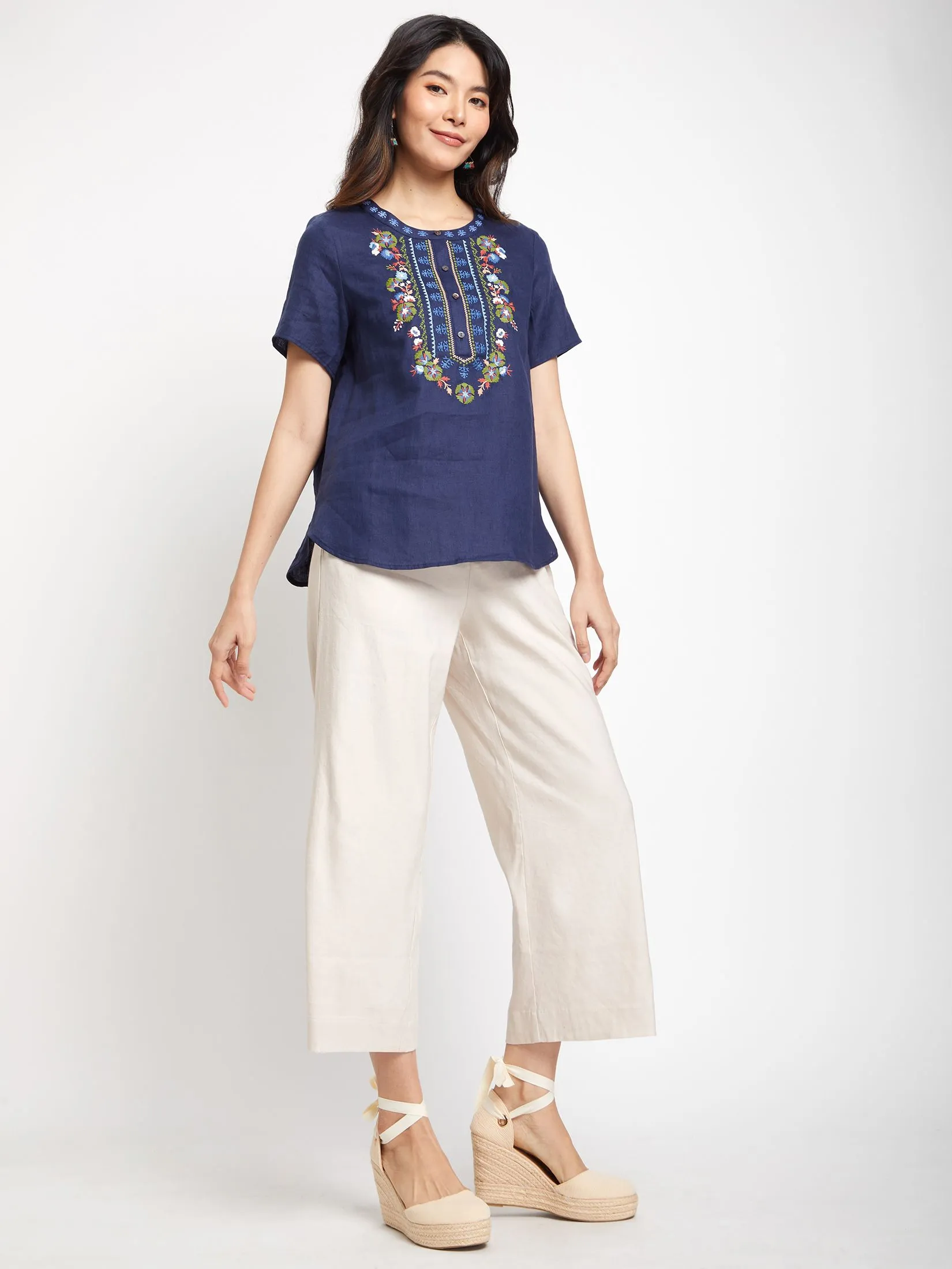 JOURNAL Women Blouse Short Sleeves Round Neck Print