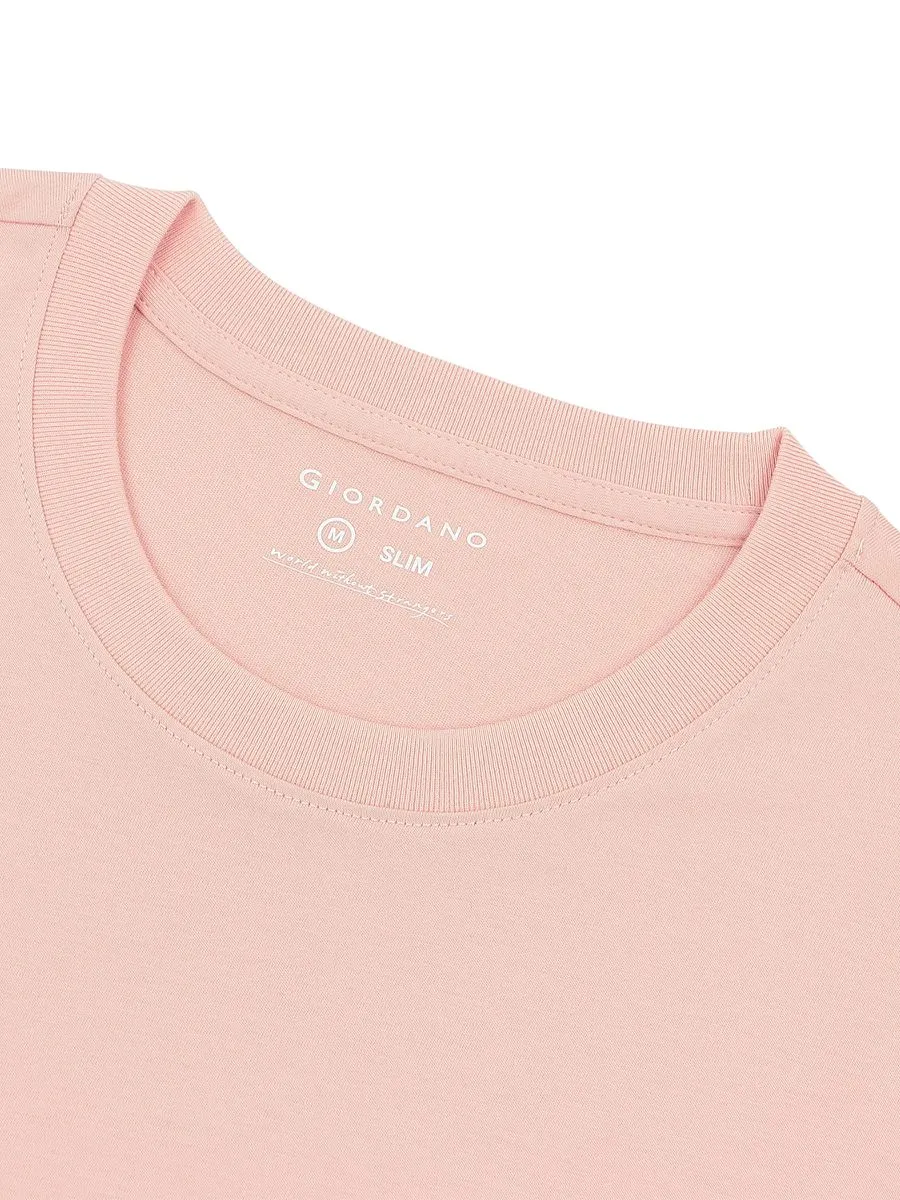 GIORDANO Men's Slim Fit Embroidery Tee (Classic Man) Evening Sand Pink
