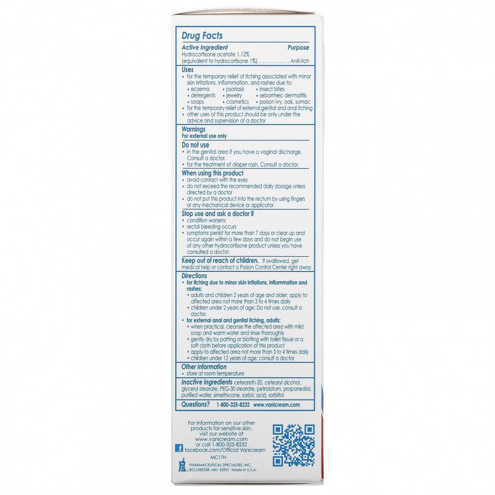 Vanicream, HC 1% Hydrocortisone Anti-Itch Cream, Maximum Strength, For Sensitive Skin, 2 oz (57 g)