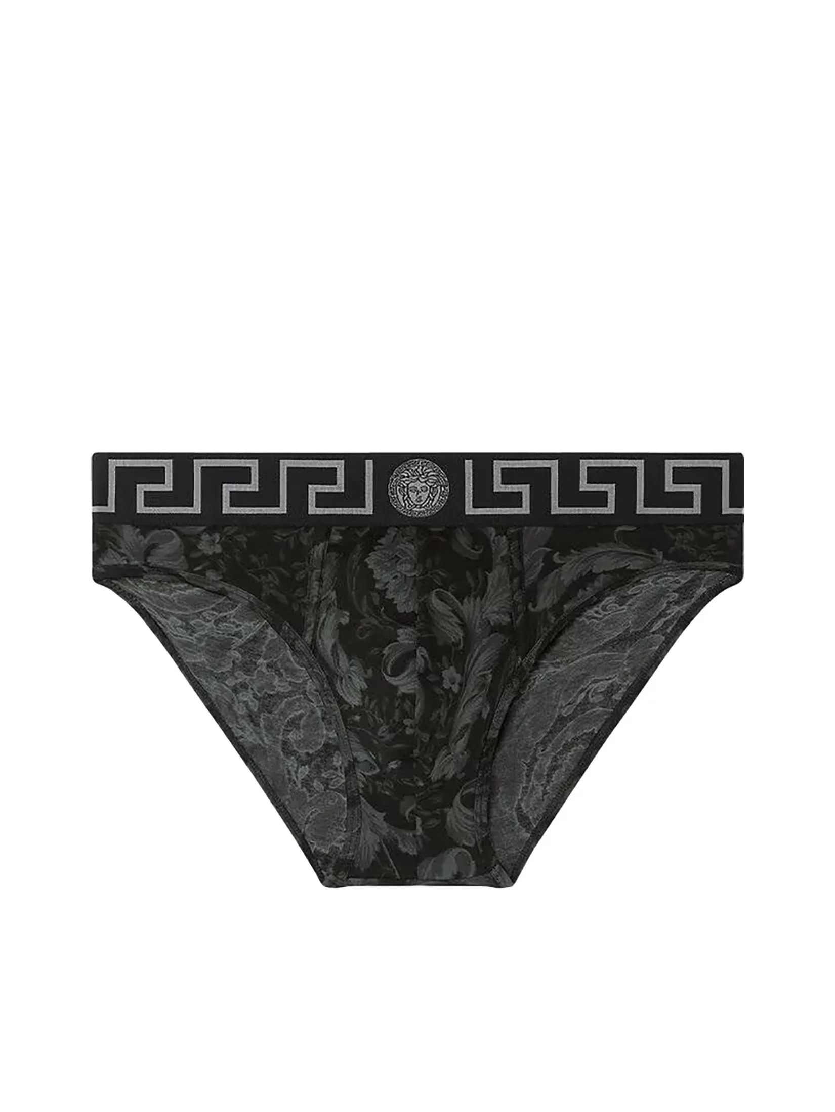VERSACE UNDERWEAR Men Underwear Slip Stretch Organic Jersey Barocco SS92 All Over - New Logo Black + Grey
