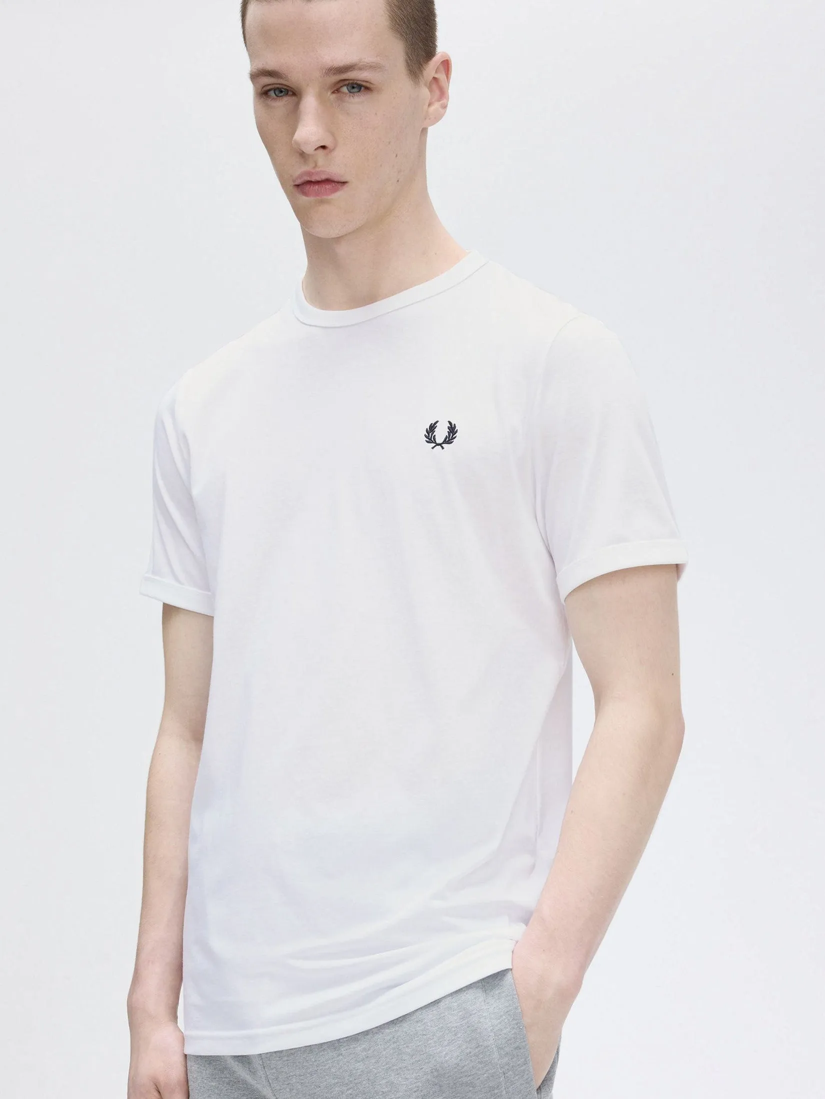 FRED PERRY Men RINGER T-SHIRT White
