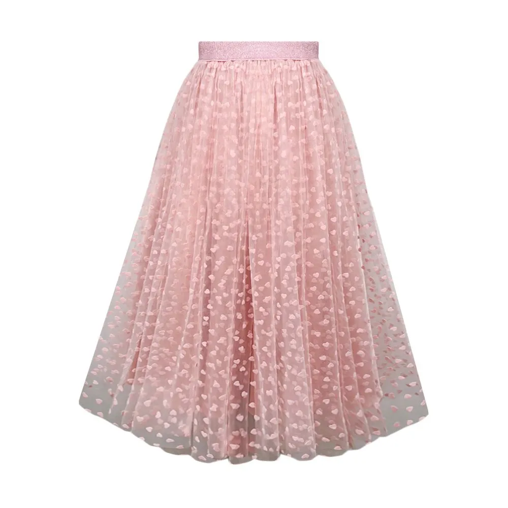 ICONIC PINK HEARTS VELVET SKIRT