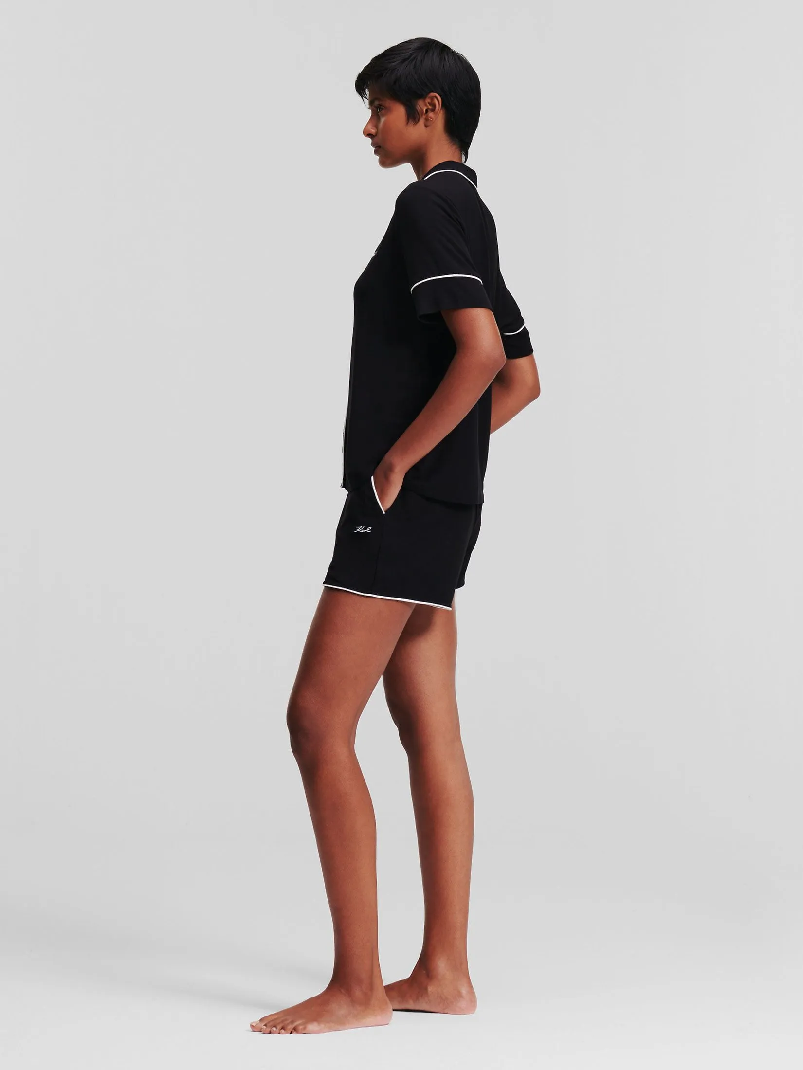 KARL LAGERFELD LOGO JERSEY PJ SET BLACK