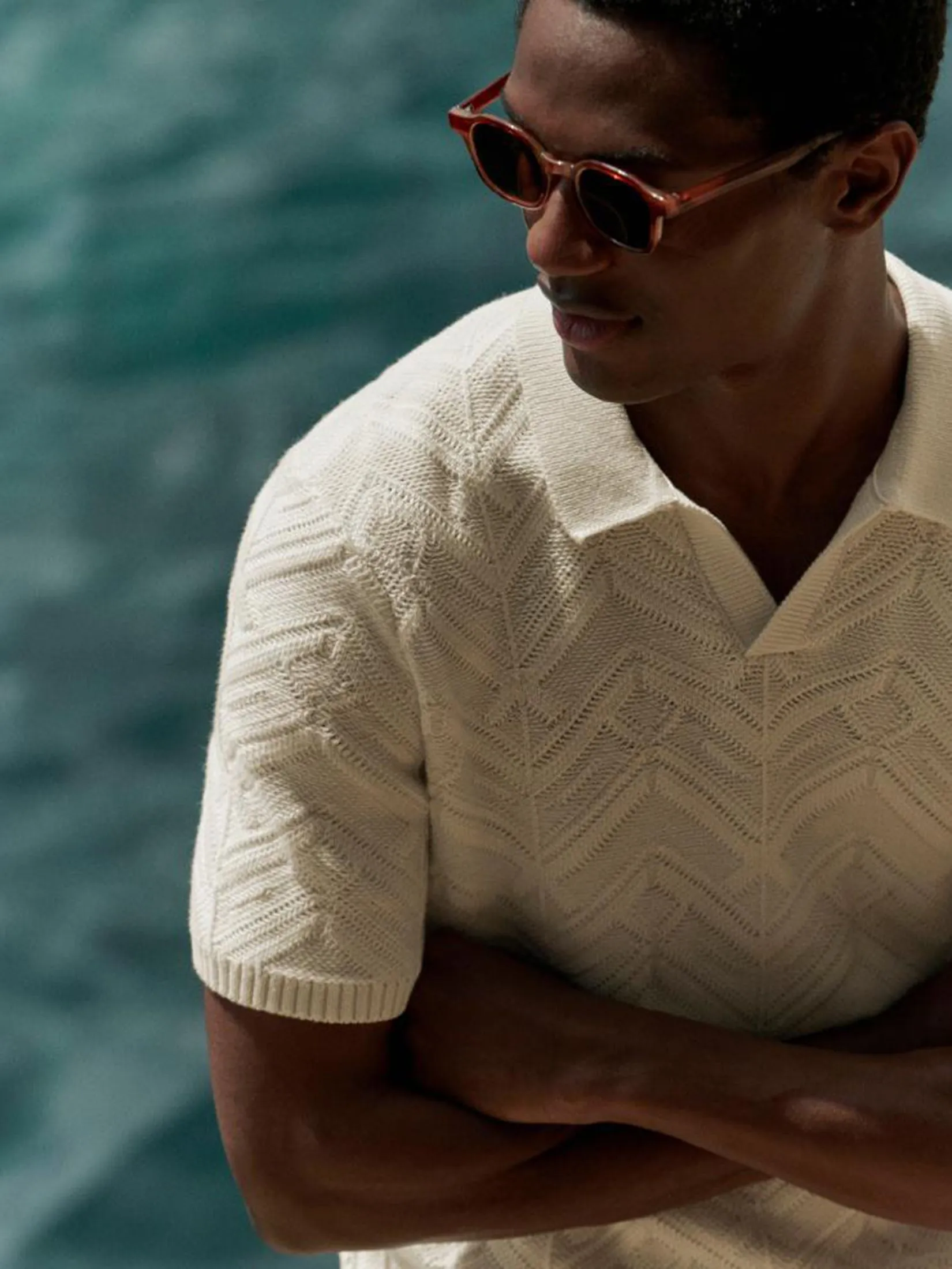 MARKS & SPENCER Men Polo Shirt Cotton Rich Open Neck Knitted Ivory