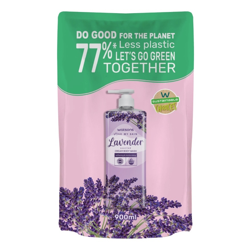 Watsons Love My Skin Lavender Scented Cream Body Wash 900ml (Refill)