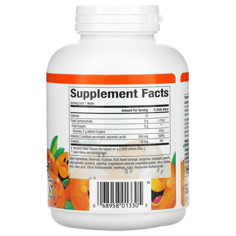 Natural Factors, Жевательный витамин C со вкусом фруктов, пикантный апельсин, 500 мг, 90 жевательных вафель