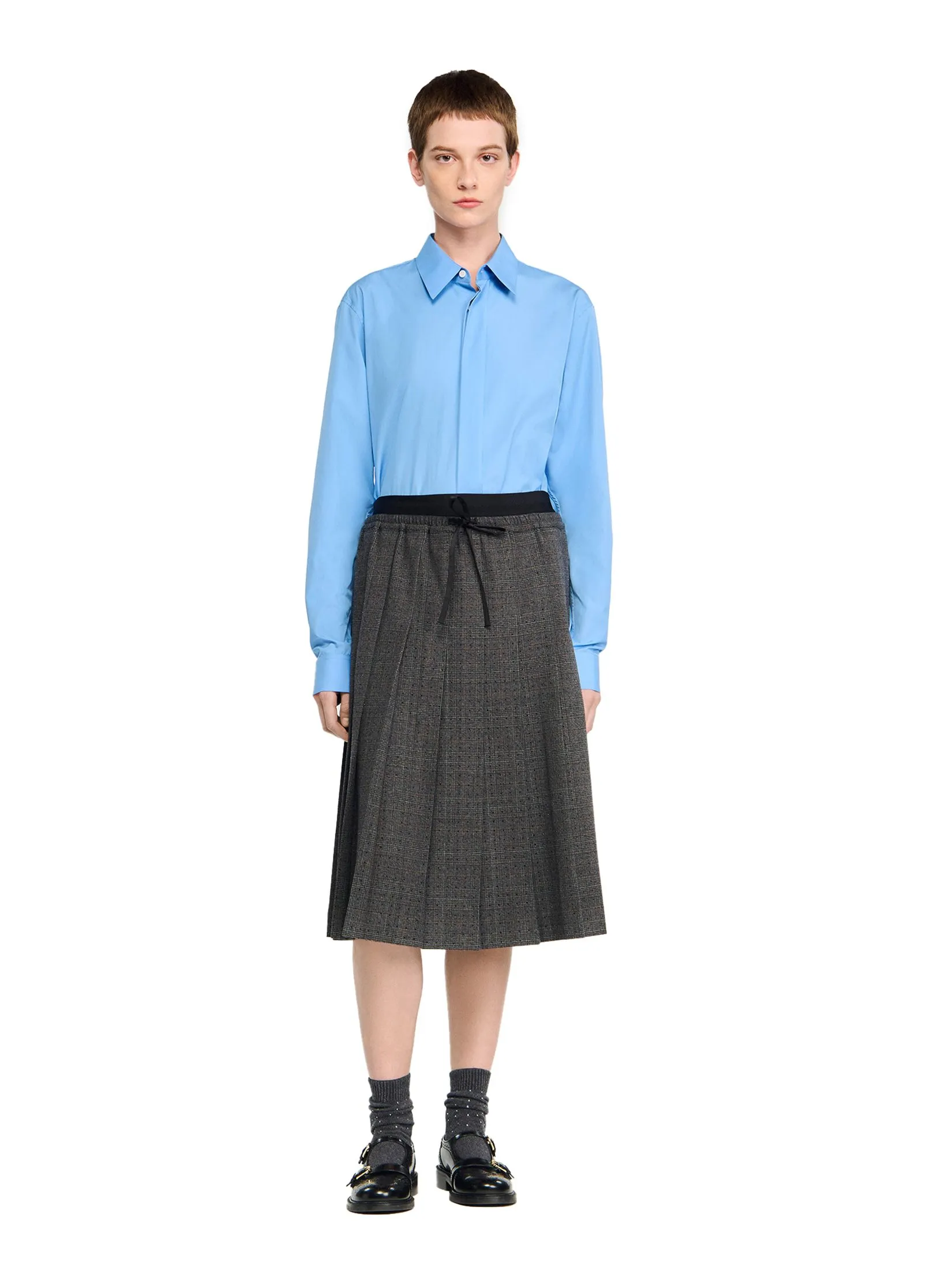 SANDRO Long Pleated Rhinestone Skirt