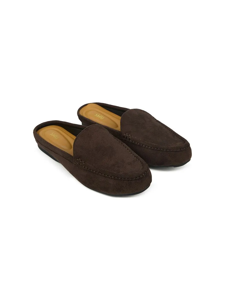 SHU WOMEN  SUEDE SERIES COMFORT LOAFER MULE - CHOCOLATE