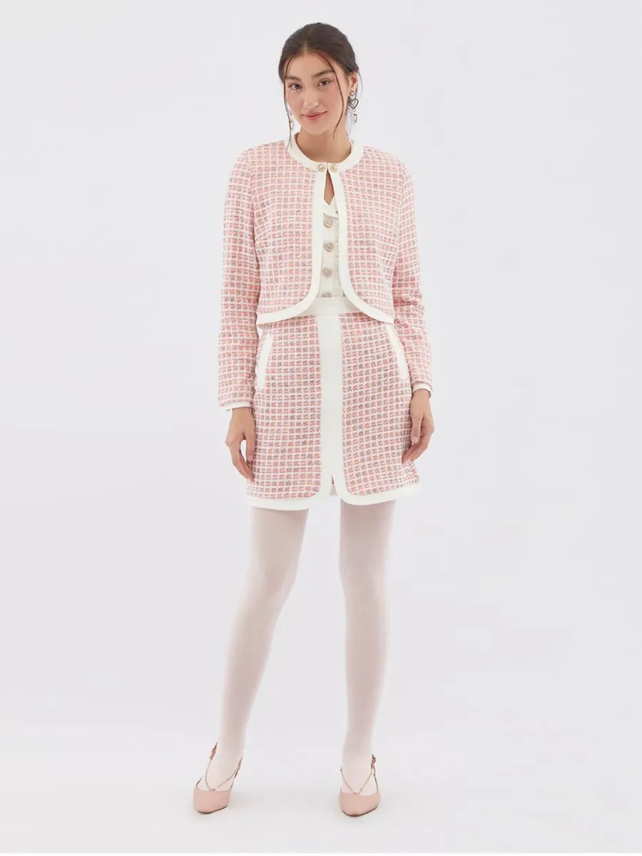 EP Checked Textured Skirt Women Mid Pink