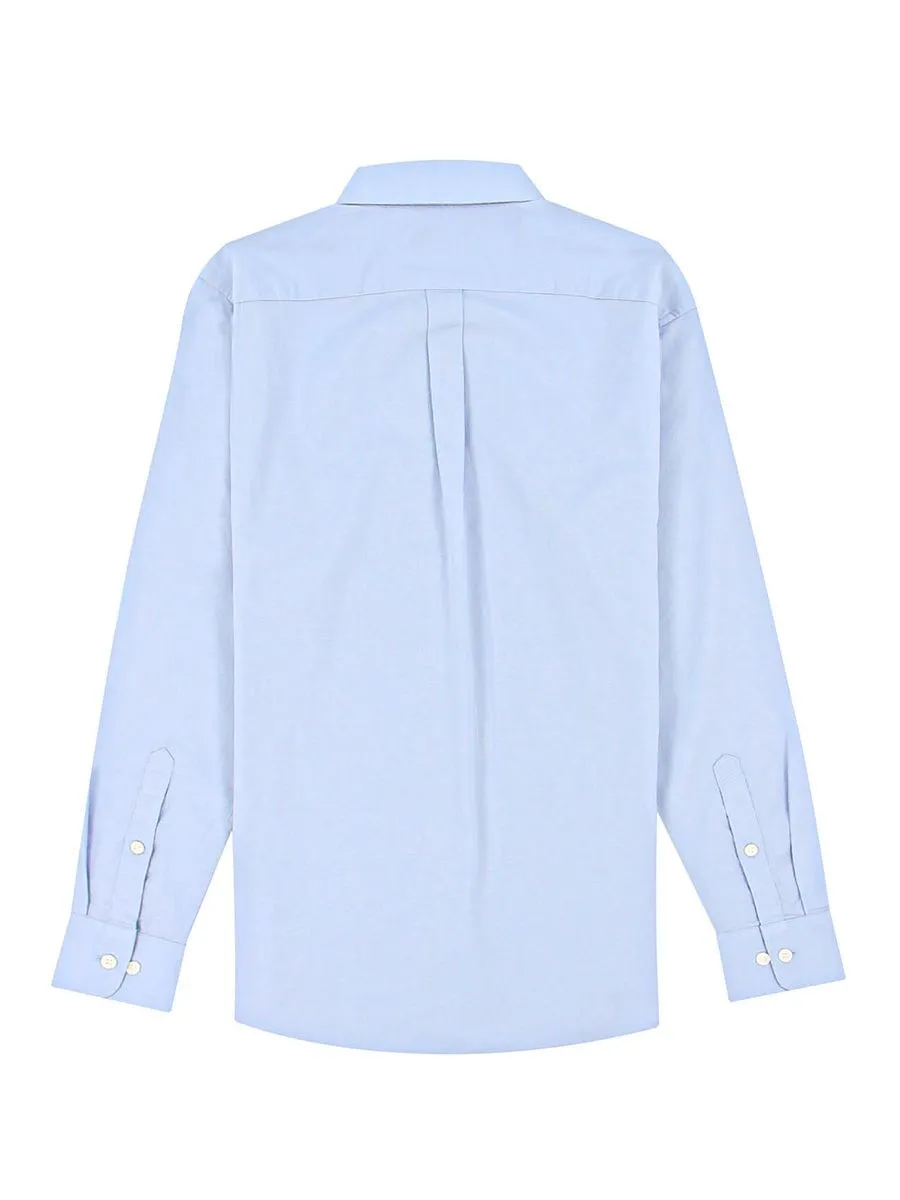 GIORDANO Men's Slim Embroidery Stretch Oxford Shirts (Classic Man) Light Blue