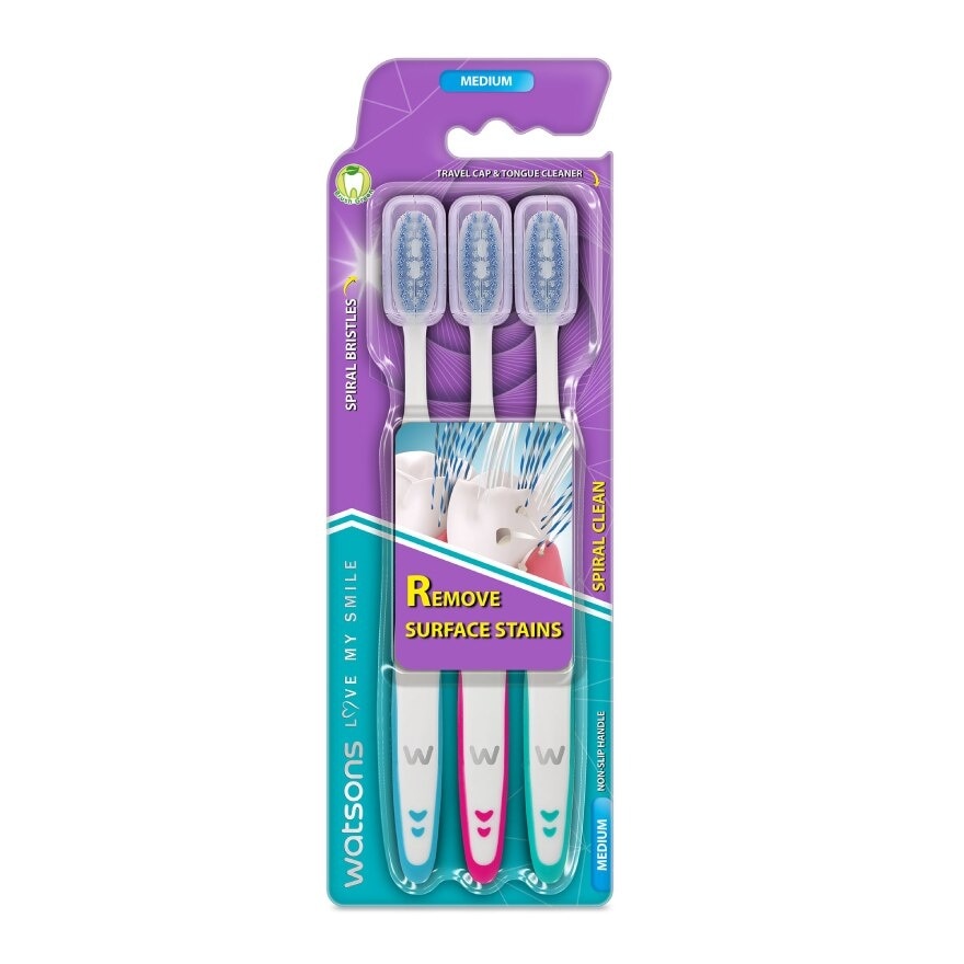 Watsons Spiral Clean Toothbrush (Medium) 3s.