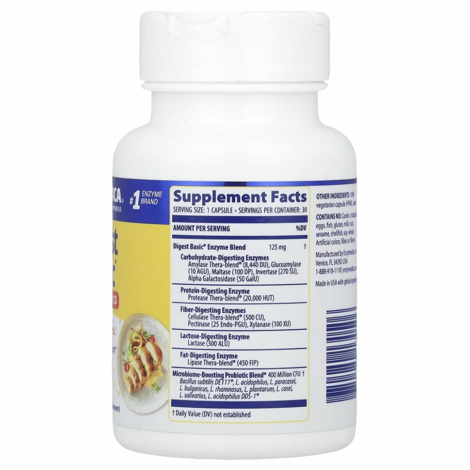 Enzymedica, Digest Basic, добавка с пробиотиками, 30 капсул