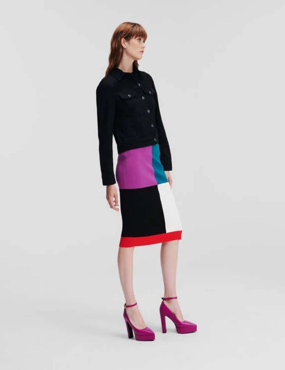 KARL LAGERFELD IKON KARL RHINESTONE WOMEN DENIM JACKET BLACK SOLID