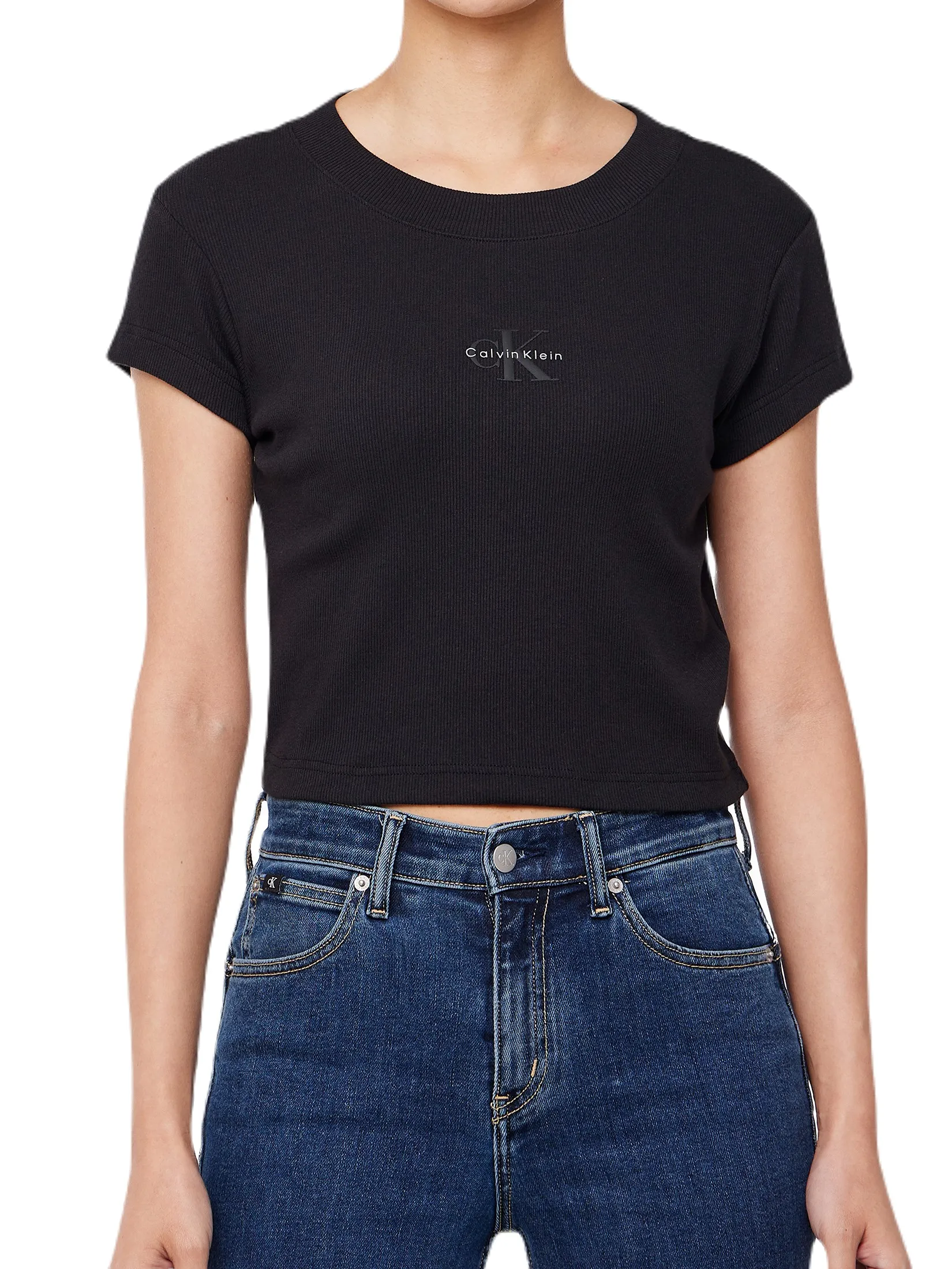CALVIN KLEIN Women s Monogram Baby Short Sleeve T-Shirt Black