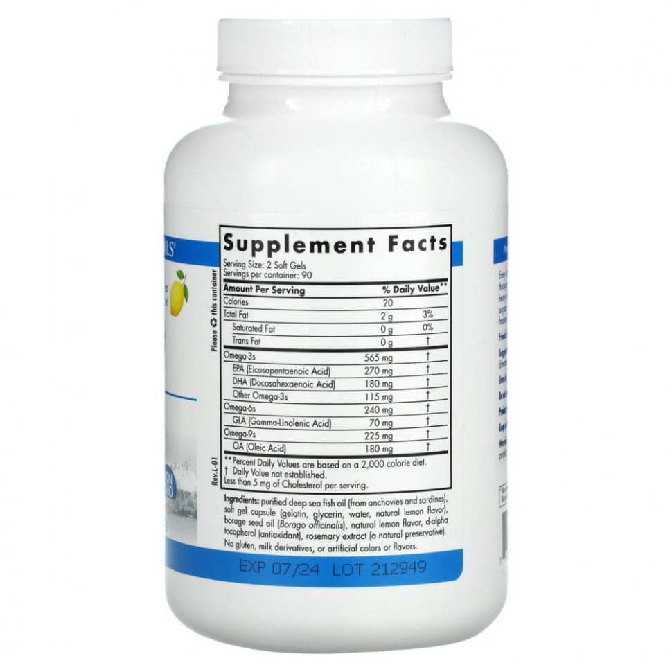 Nordic Naturals, ProEFA — 3-6-9, лимонный вкус, 1000 мг, 180 мягких таблеток