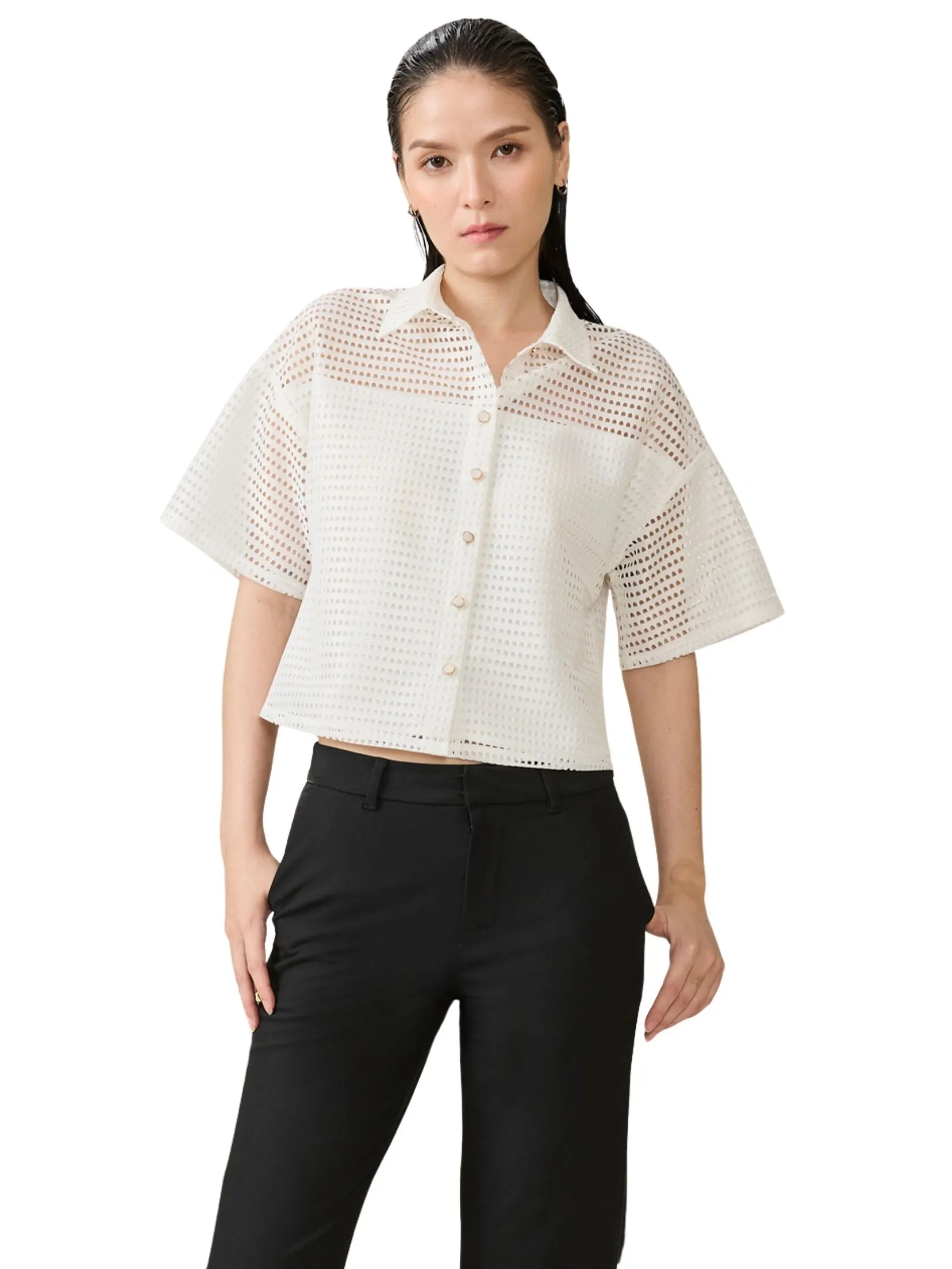 AMILA Women Shirt Short Sleeves Como Fancy Off White