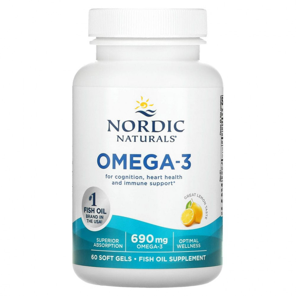 Nordic Naturals, омега-3, с лимонным вкусом, 345 мг, 60 капсул