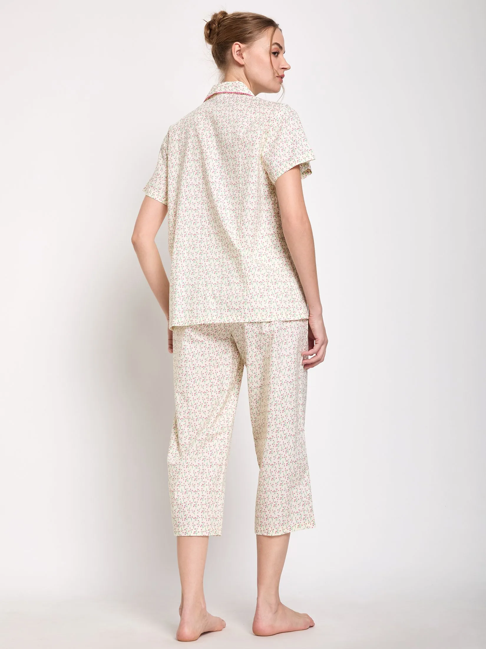 CLAUDIA'S ROMANCE Women Pyjamas Set Hawaiian Shirt Short Sleeves + Cropped Pants Yellow