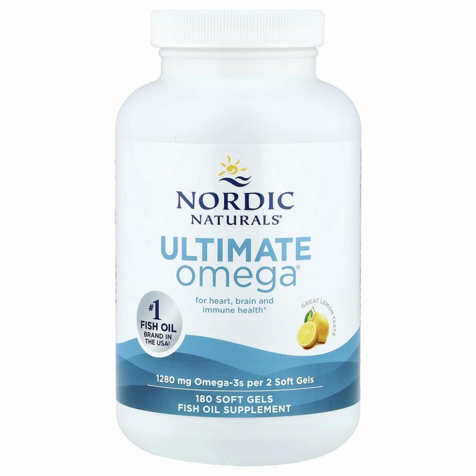 Nordic Naturals, Ultimate Omega, со вкусом лимона, 640 мг, 180 капсул