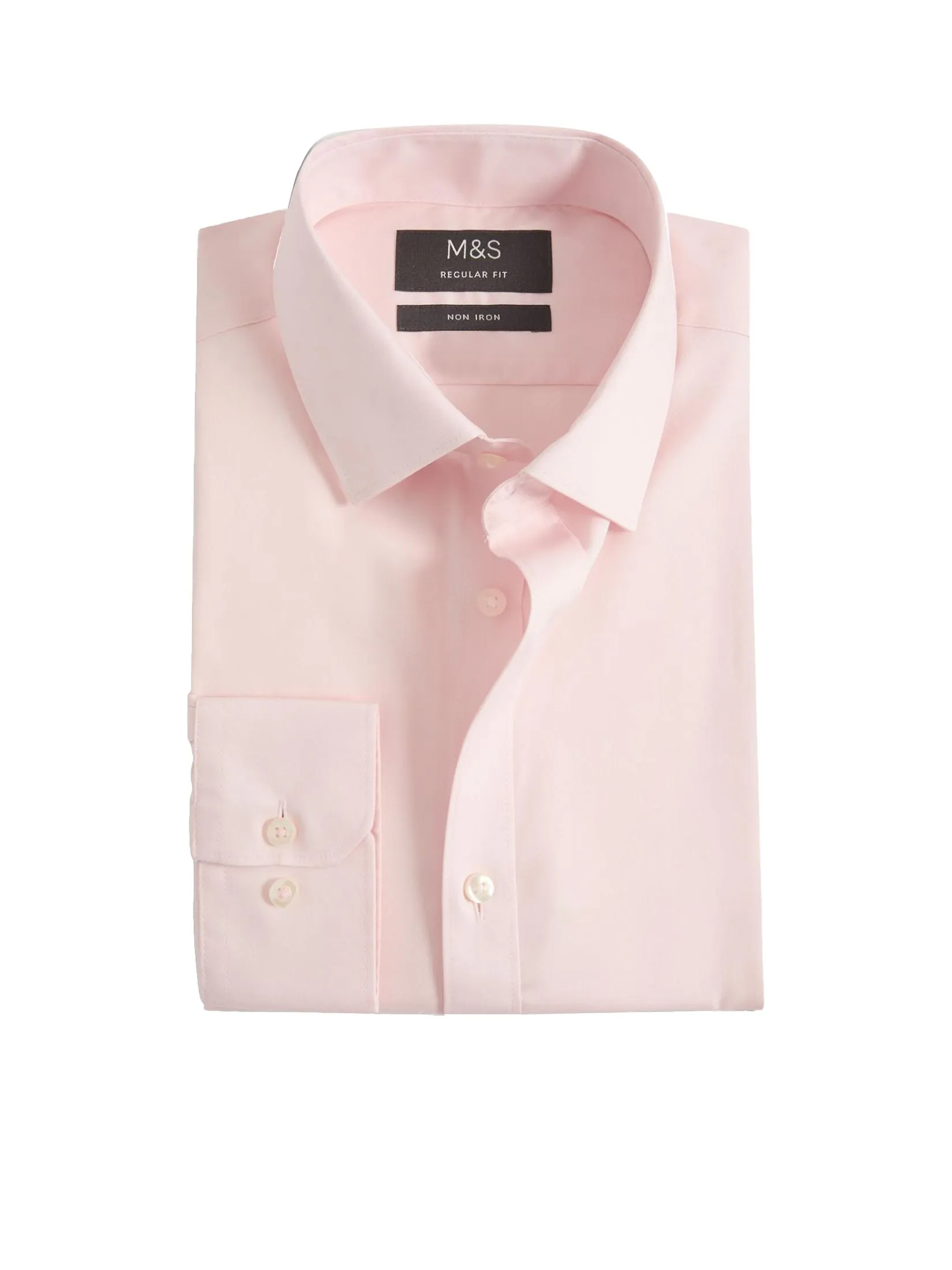 MARKS & SPENCER Men Twill Shirt Regular Fit Non Iron Pure Cotton Pale Pink