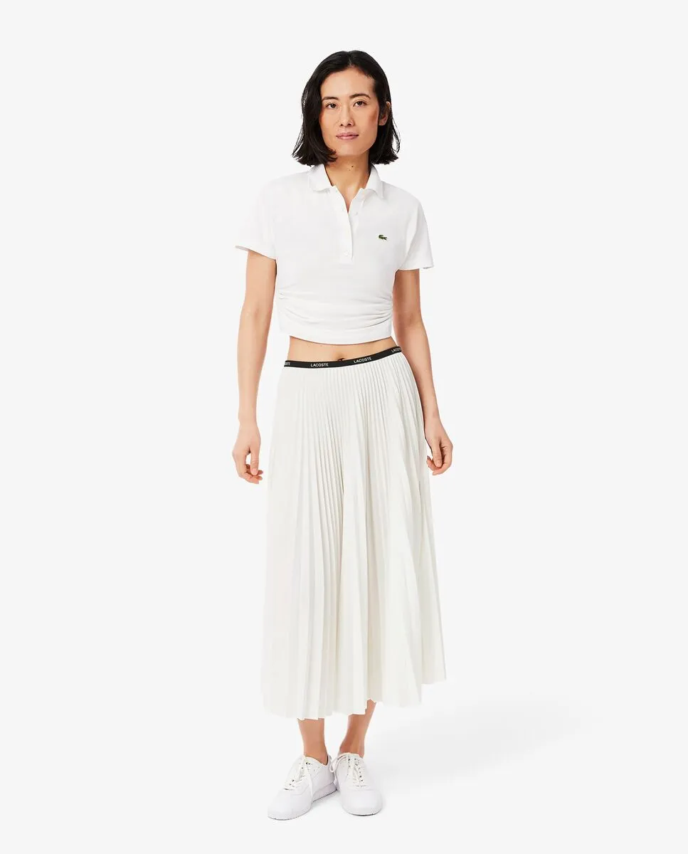 LACOSTE Long Pleated Elasticated Waist Skirt White Size - M