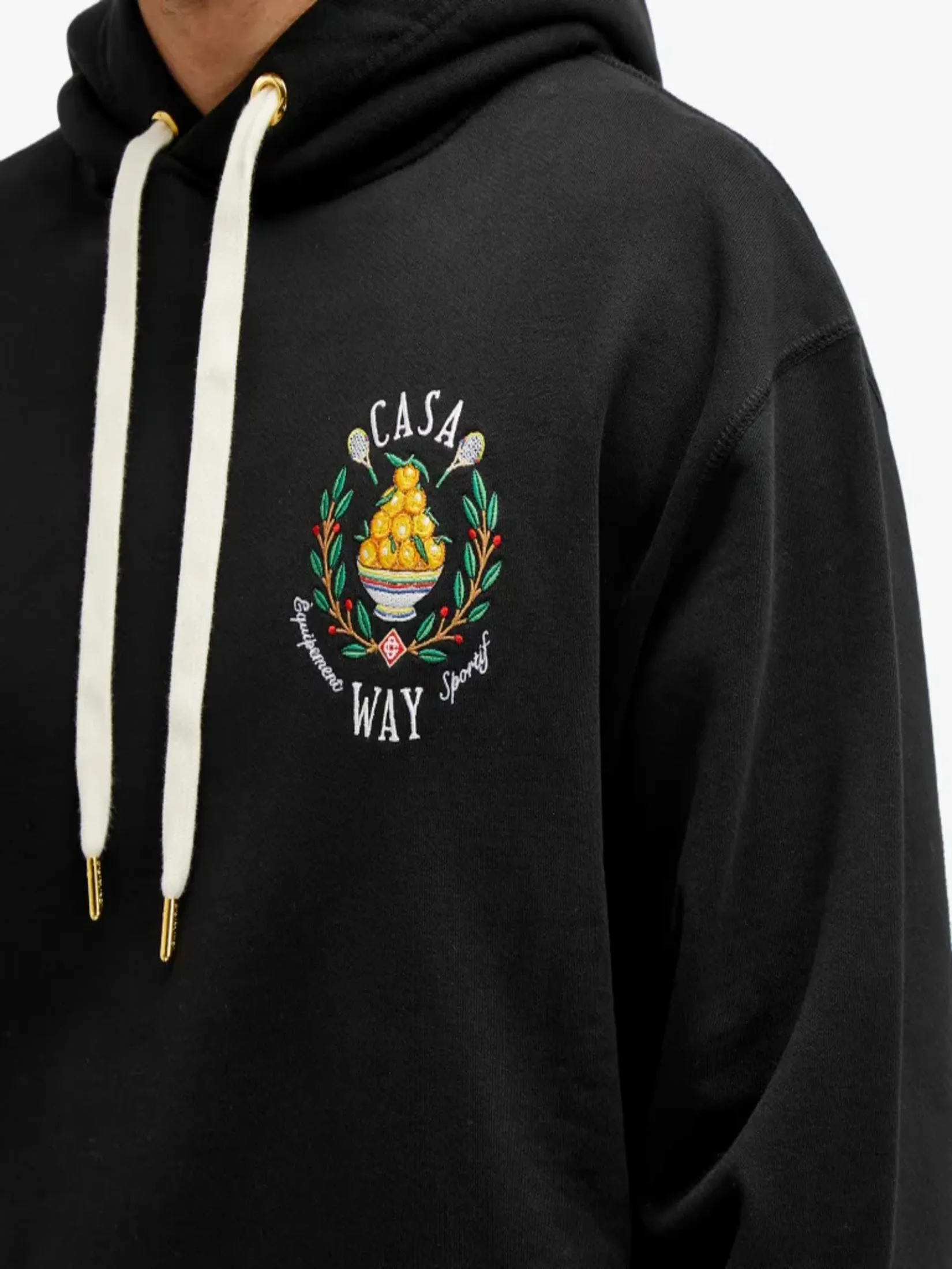 CASABLANCA CASA WAY EMBROIDERED UNISEX HOODED SWEATSHIRT IN BLACK LOOPBACK