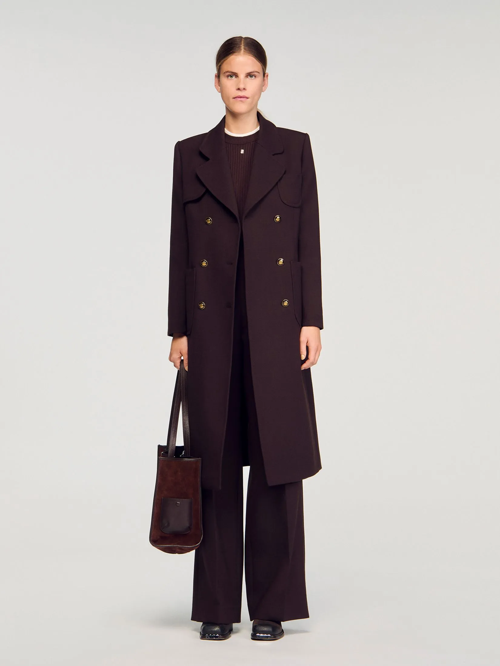 SANDRO Long Double-Breasted Coat