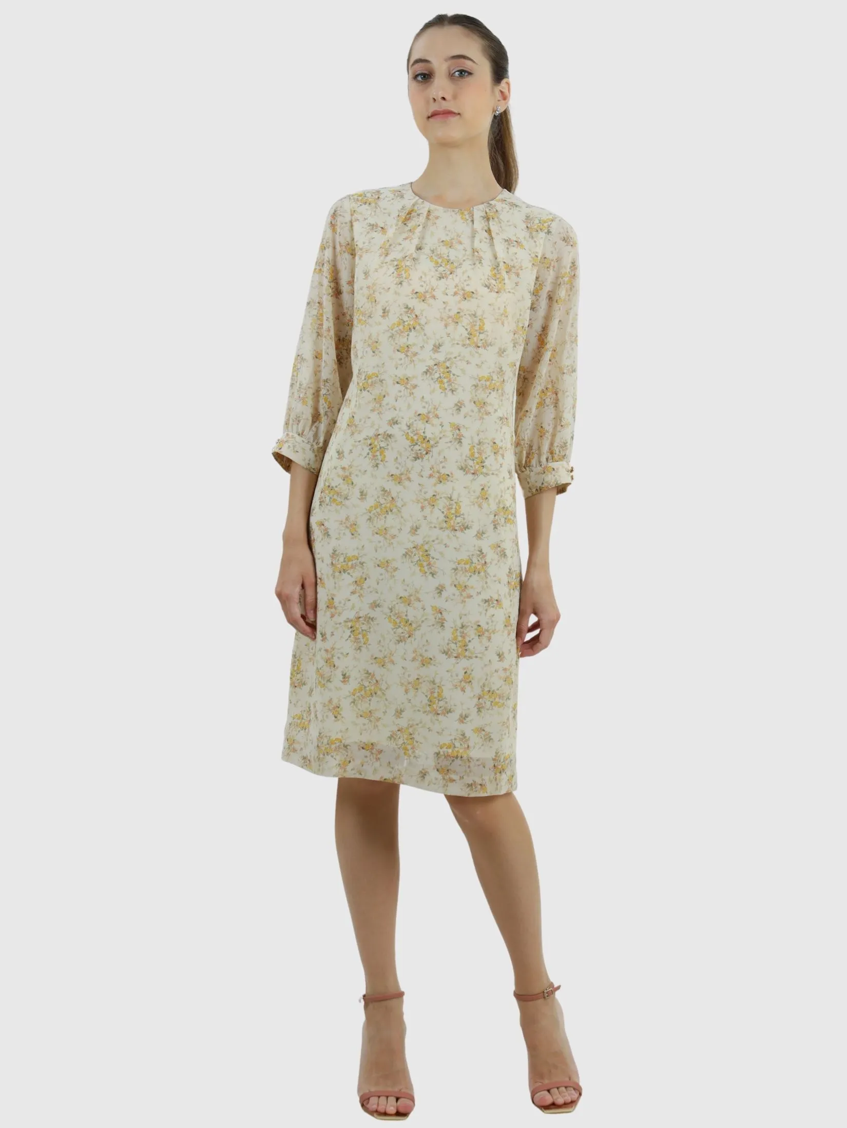 VERONIQA Women Dress Short Sleeves Chiffon Angora Cream