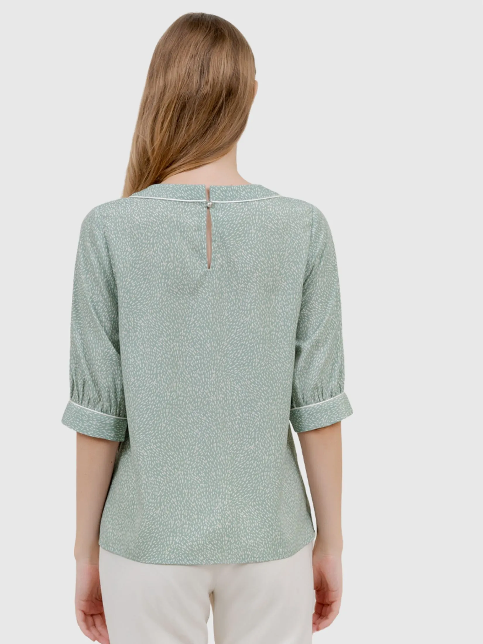 VERONIQA Women Blouse Long Sleeves Peach Skin Green