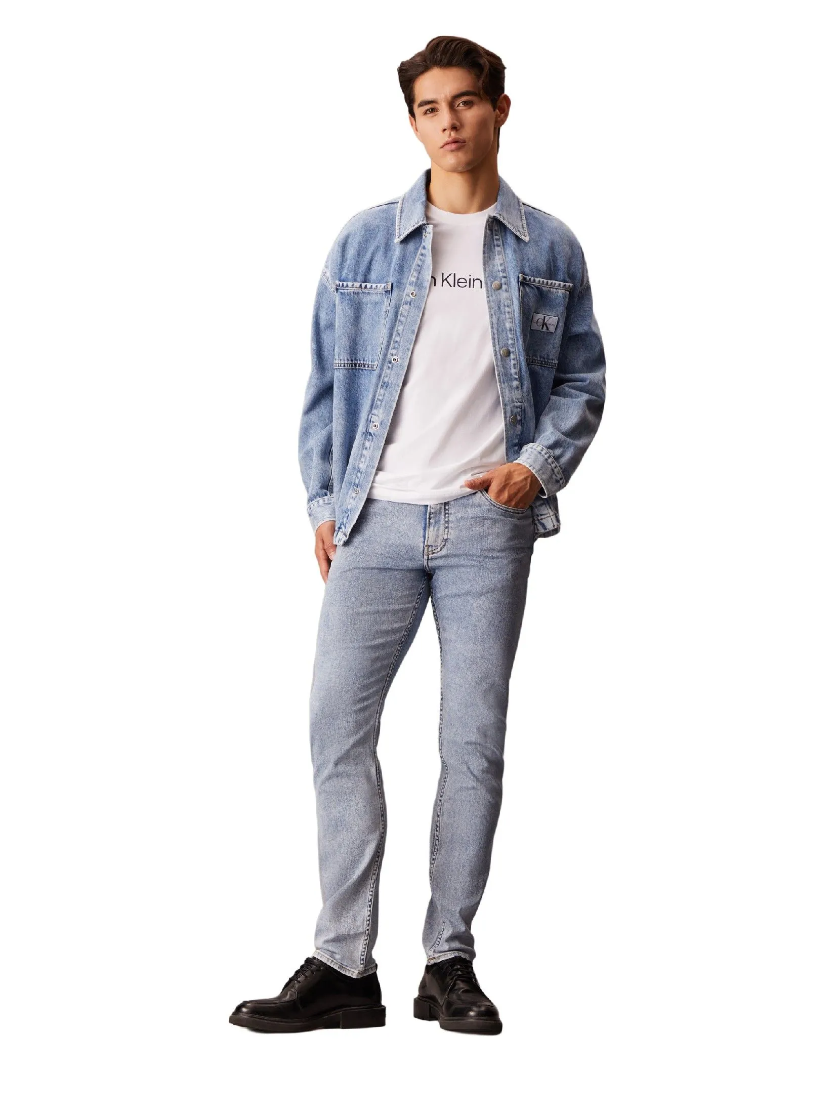 CALVIN KLEIN Men's Institutional Logo Slim Short Sleeve Tee White