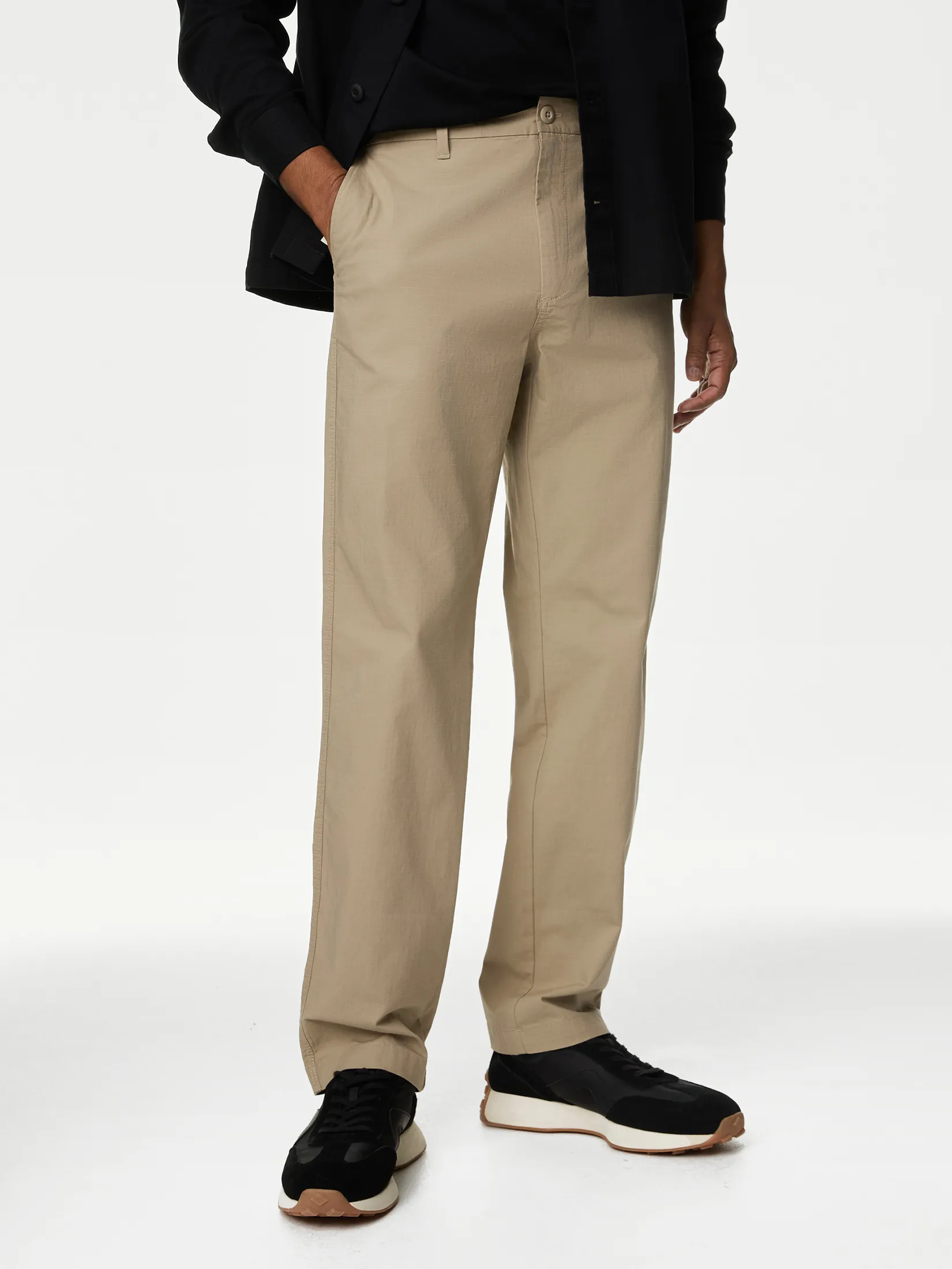 MARKS & SPENCER Men Chinos Regular Fit Ripstop Textured Stretch