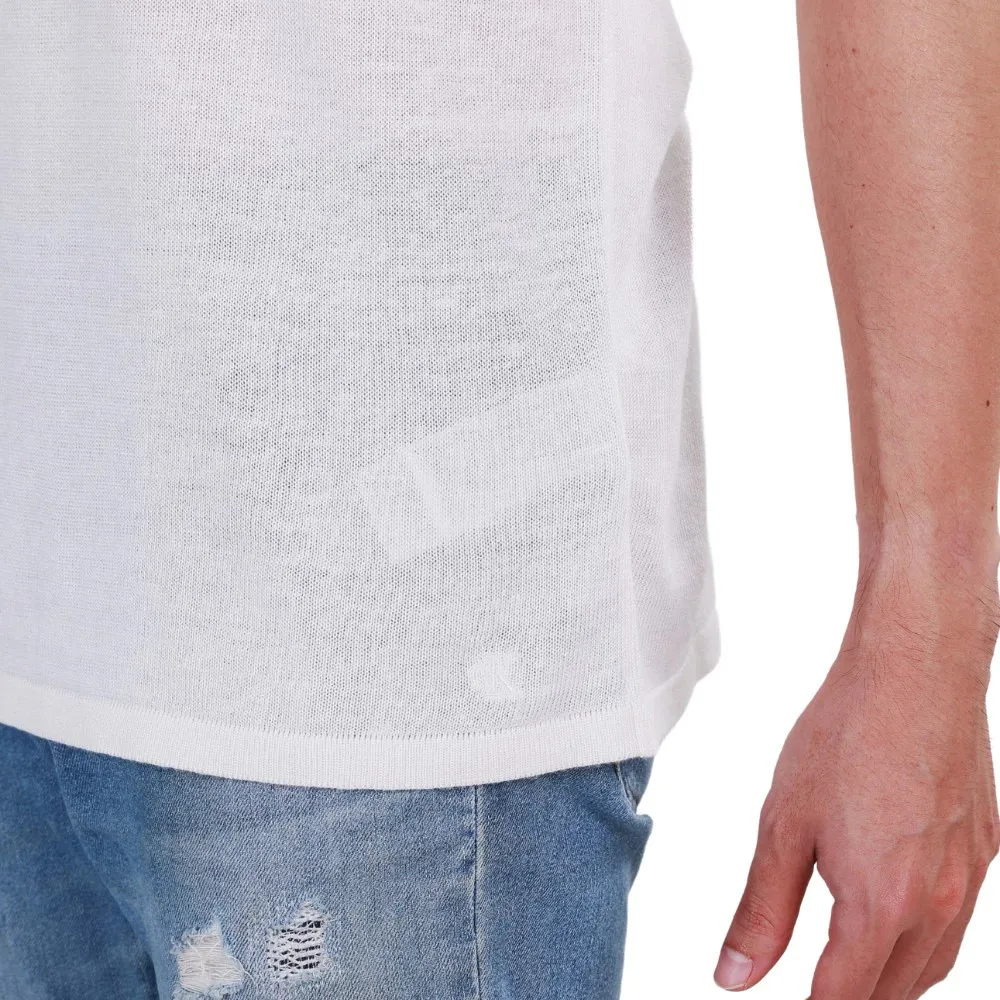 CALVIN KLEIN Men s Linen Blend Classic Sweater Polo Shirt White