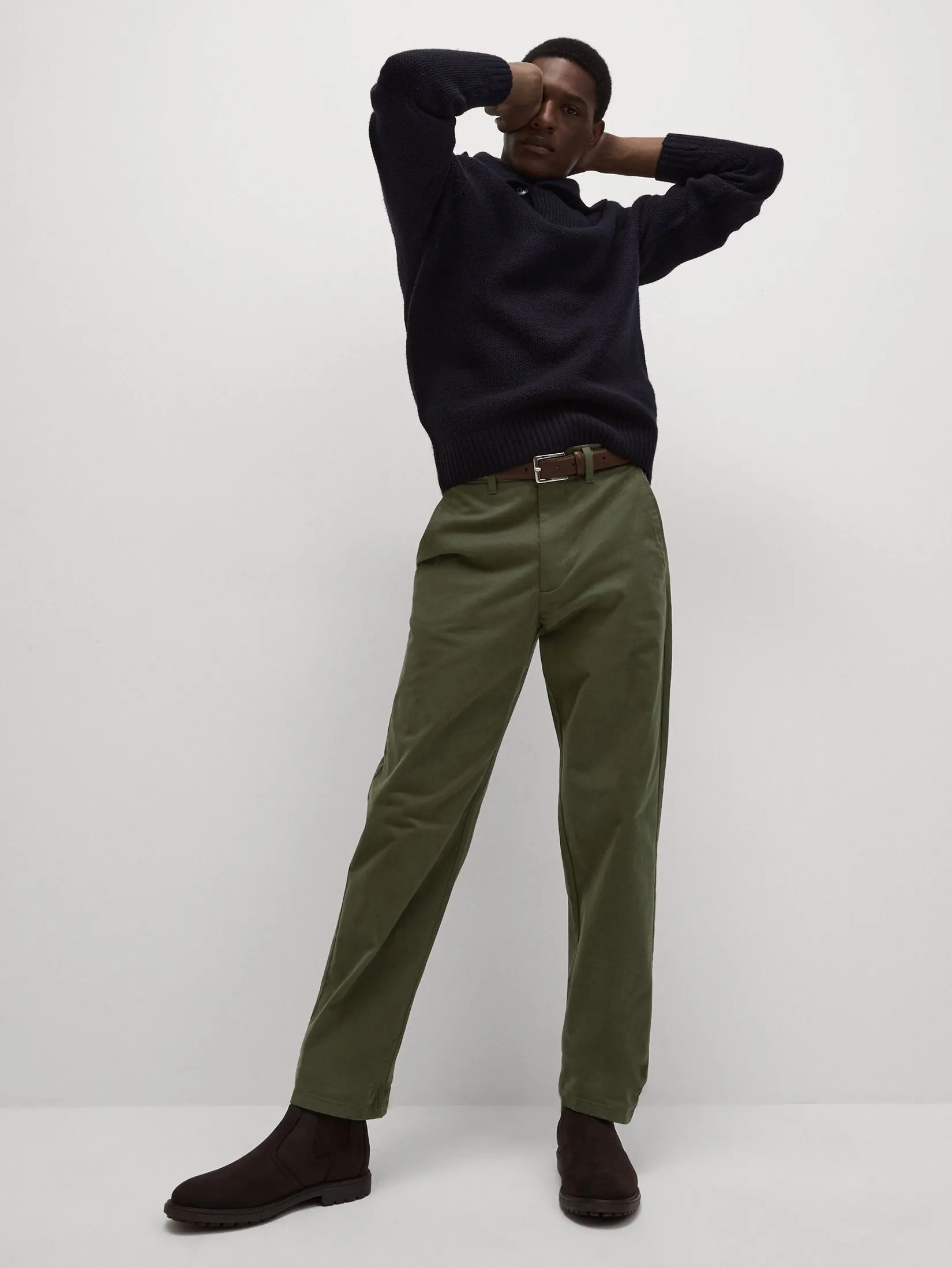 MARKS & SPENCER Men Chino Pants Loose Fit Stretch Faded Khaki