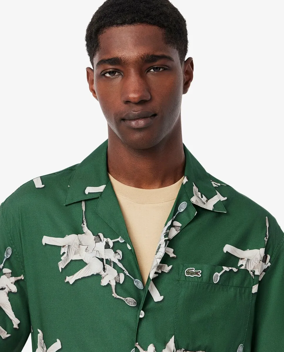 LACOSTE Relaxed Fit Ren  Lacoste Print Shirt Green