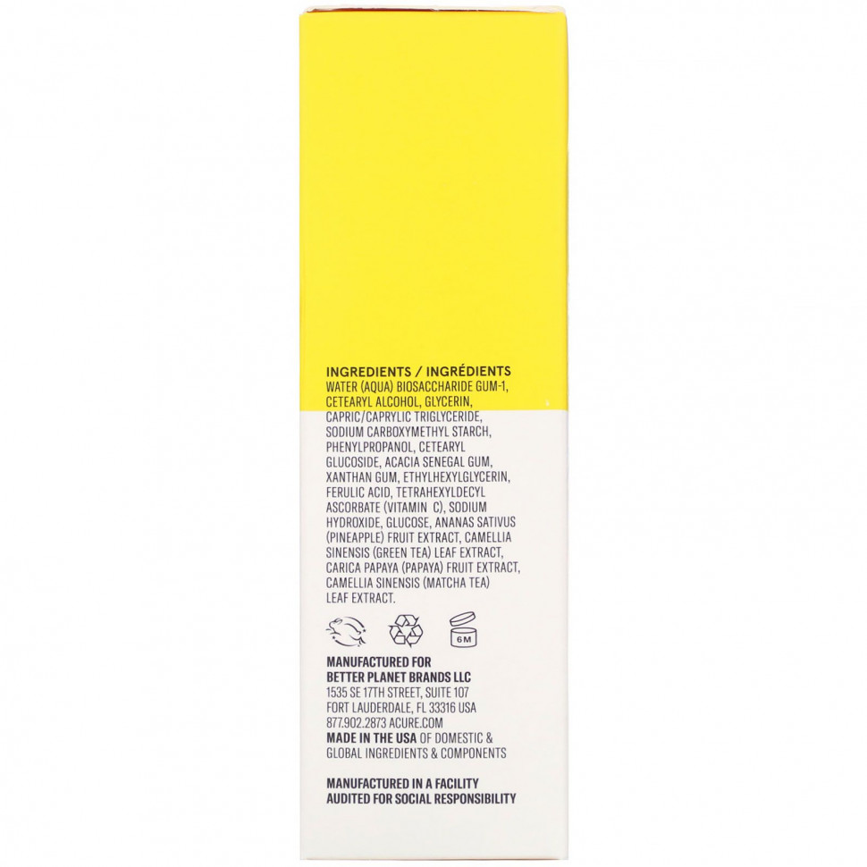 Acure, Осветляющая сыворотка без витамина С и феруловой кислоты, 30 мл (1 жидк. Унция)