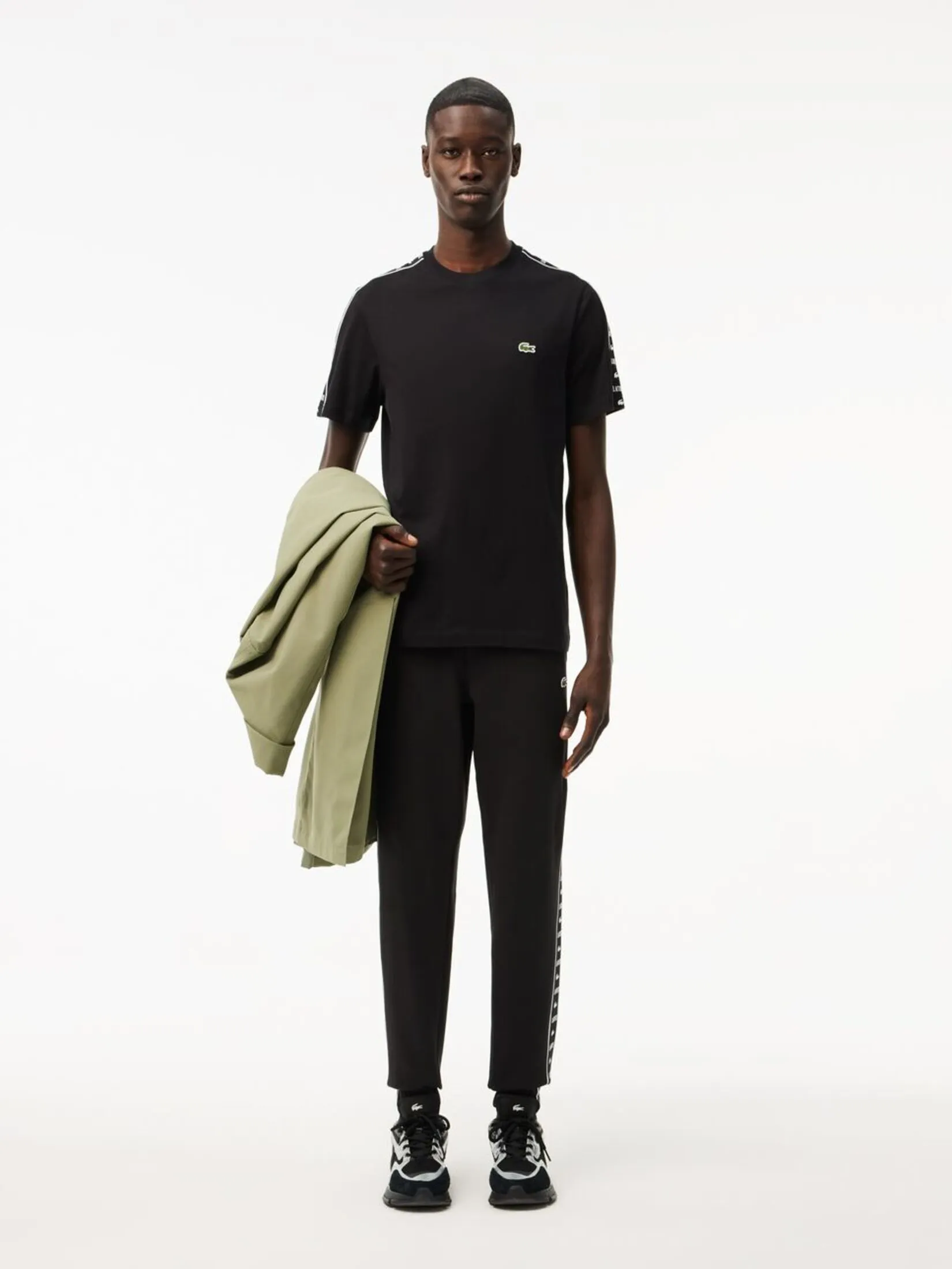 LACOSTE Logo Stripe Cotton T-shirt Black