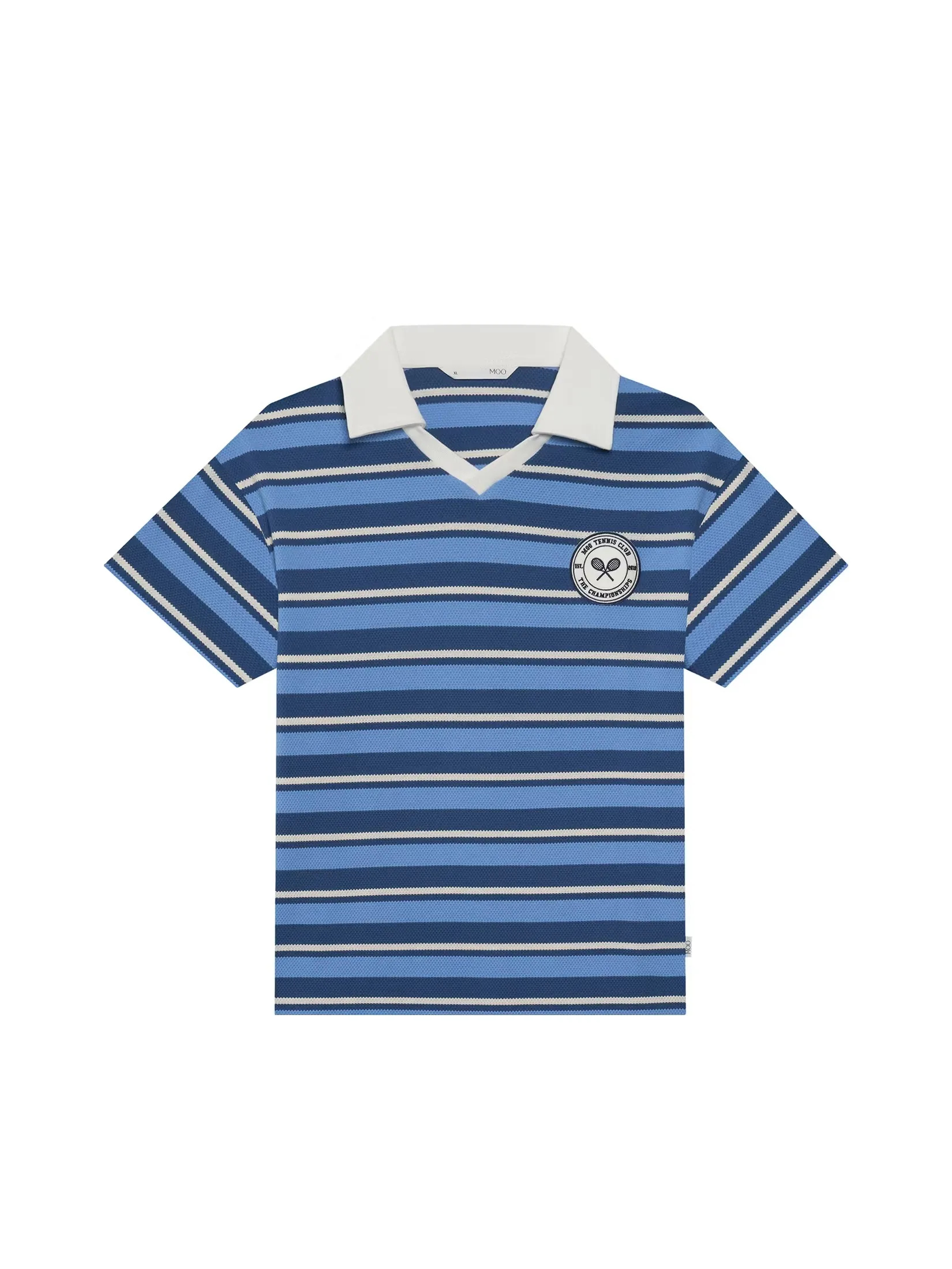 MOO [MOO 3/25]  Tennis Striped Knitted Polo Shirt Blue