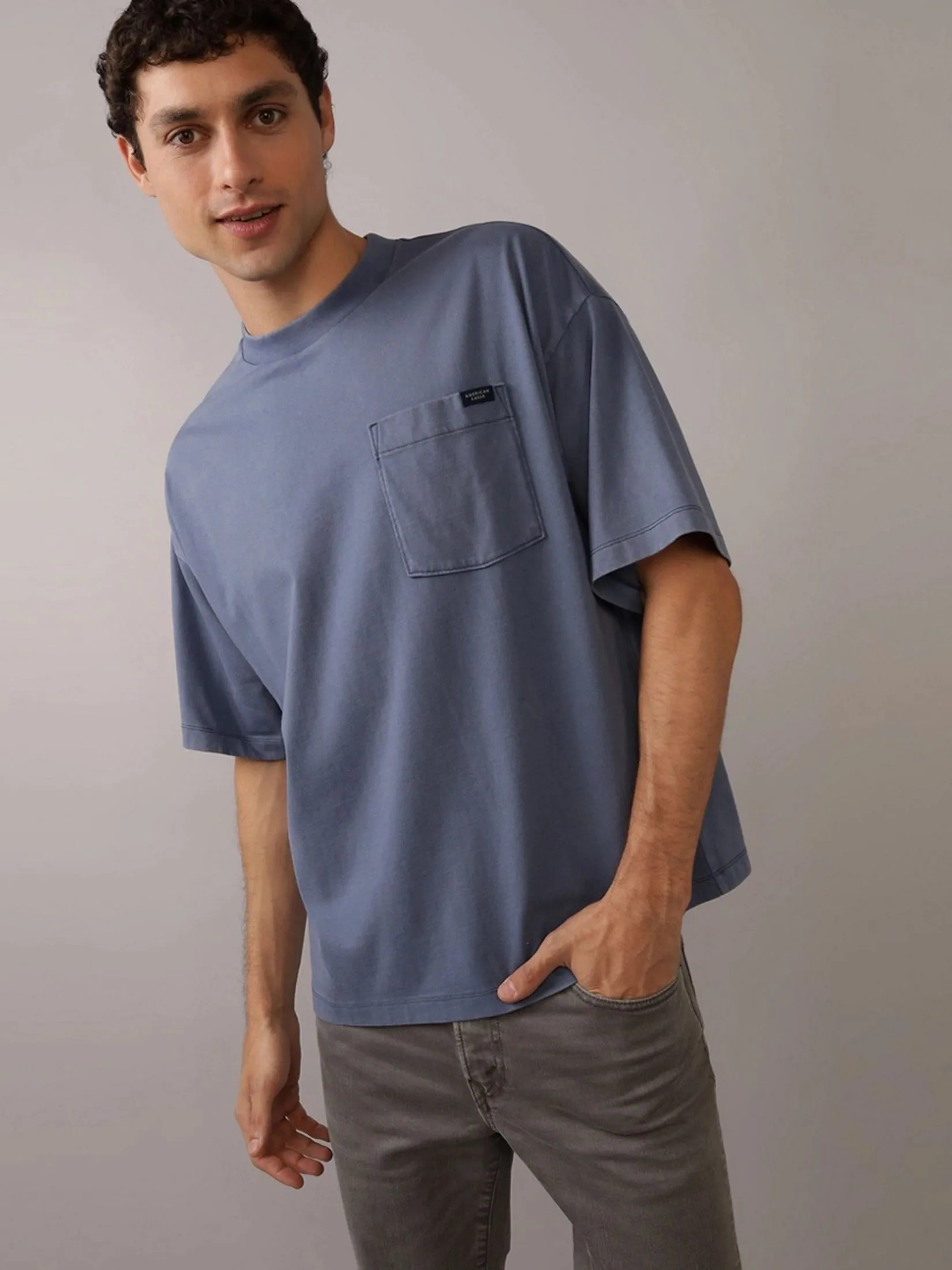 AMERICAN EAGLE MEN K - HVY WT OVERSIZED TEE MAGIC WHITE WASH 510 BLUE HAVEN