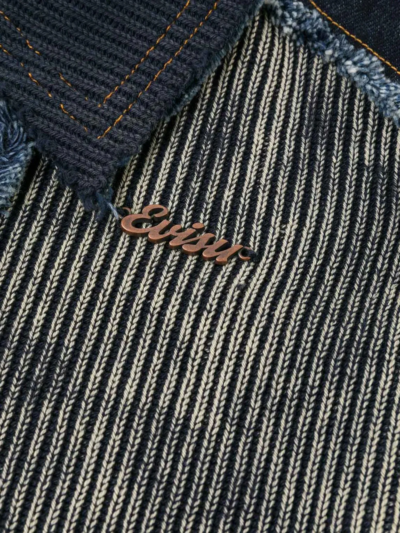 EVISU Women Cardigan Denim Panelled Fashion Fit Zip-Up Blue