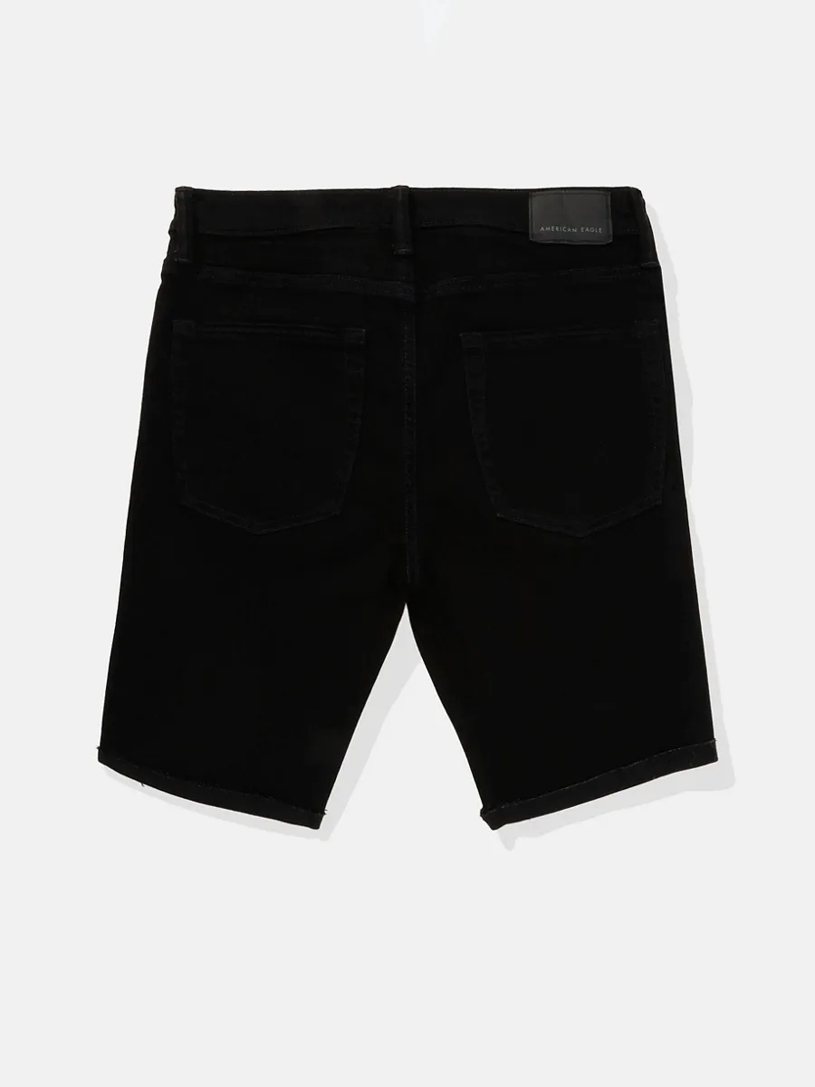 AMERICAN EAGLE MEN INTL EXCLUSIVE BLACK CLEAN DENIM CUTOFF SHORT - CUT & CUFF 001 BLACK