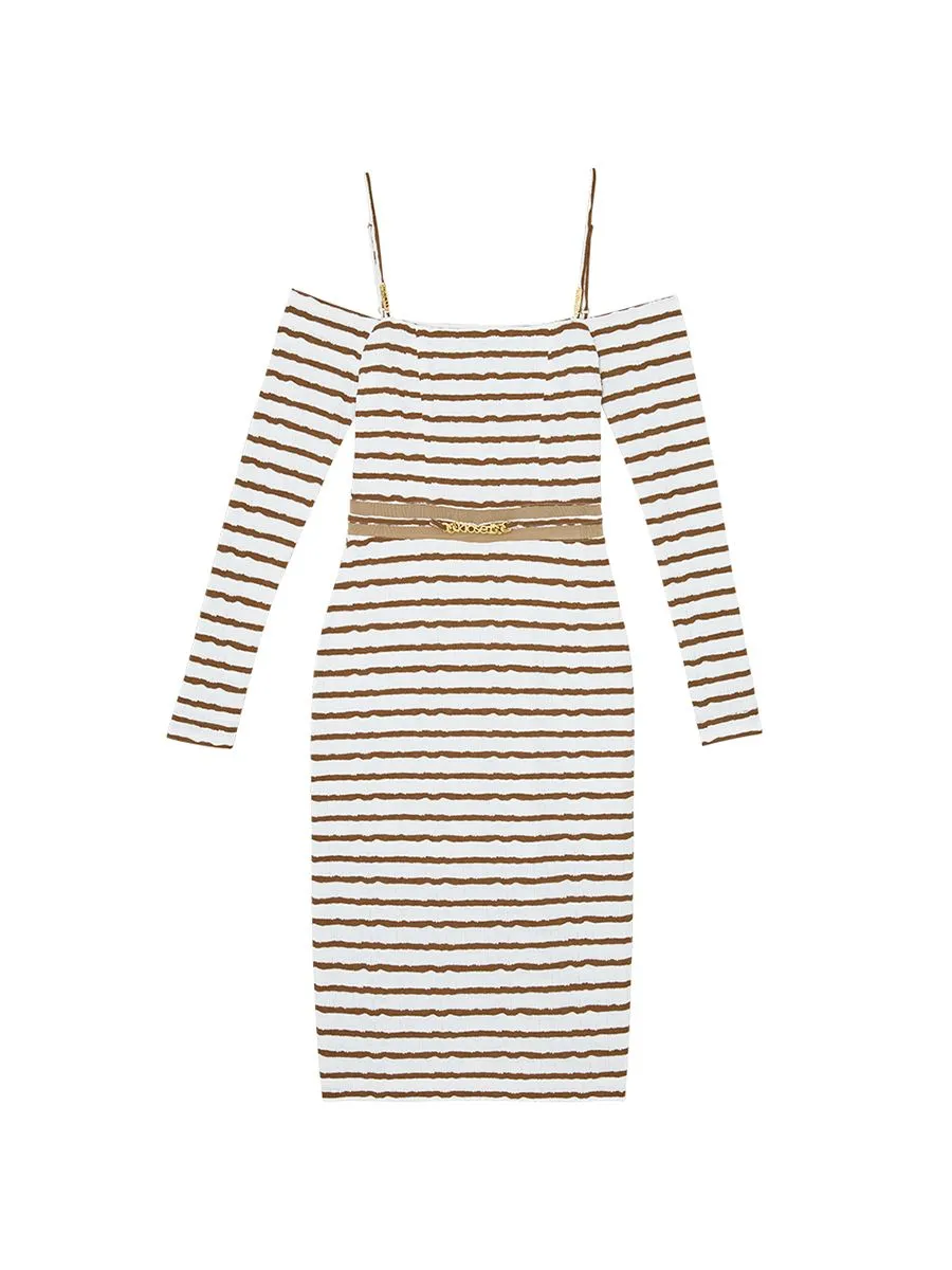 KLOSET (RS24)Knit Off-Shoulder Dress White