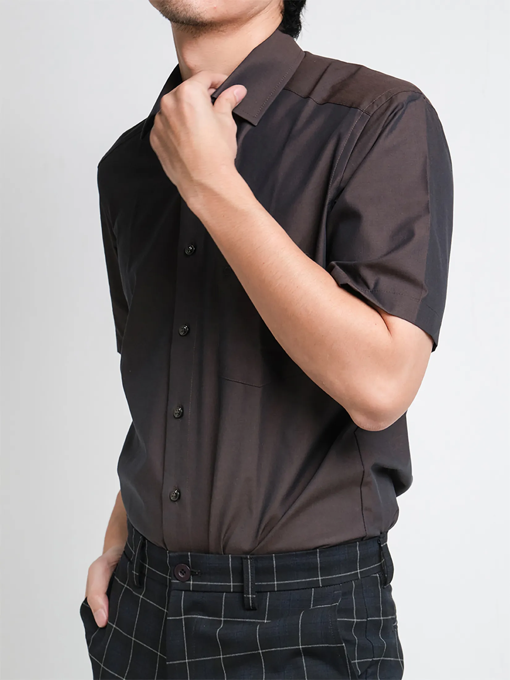 OLYMP MEN SHIRT SHORT SLEEVES CASUAL SHIRT MODERN FIT BROWN