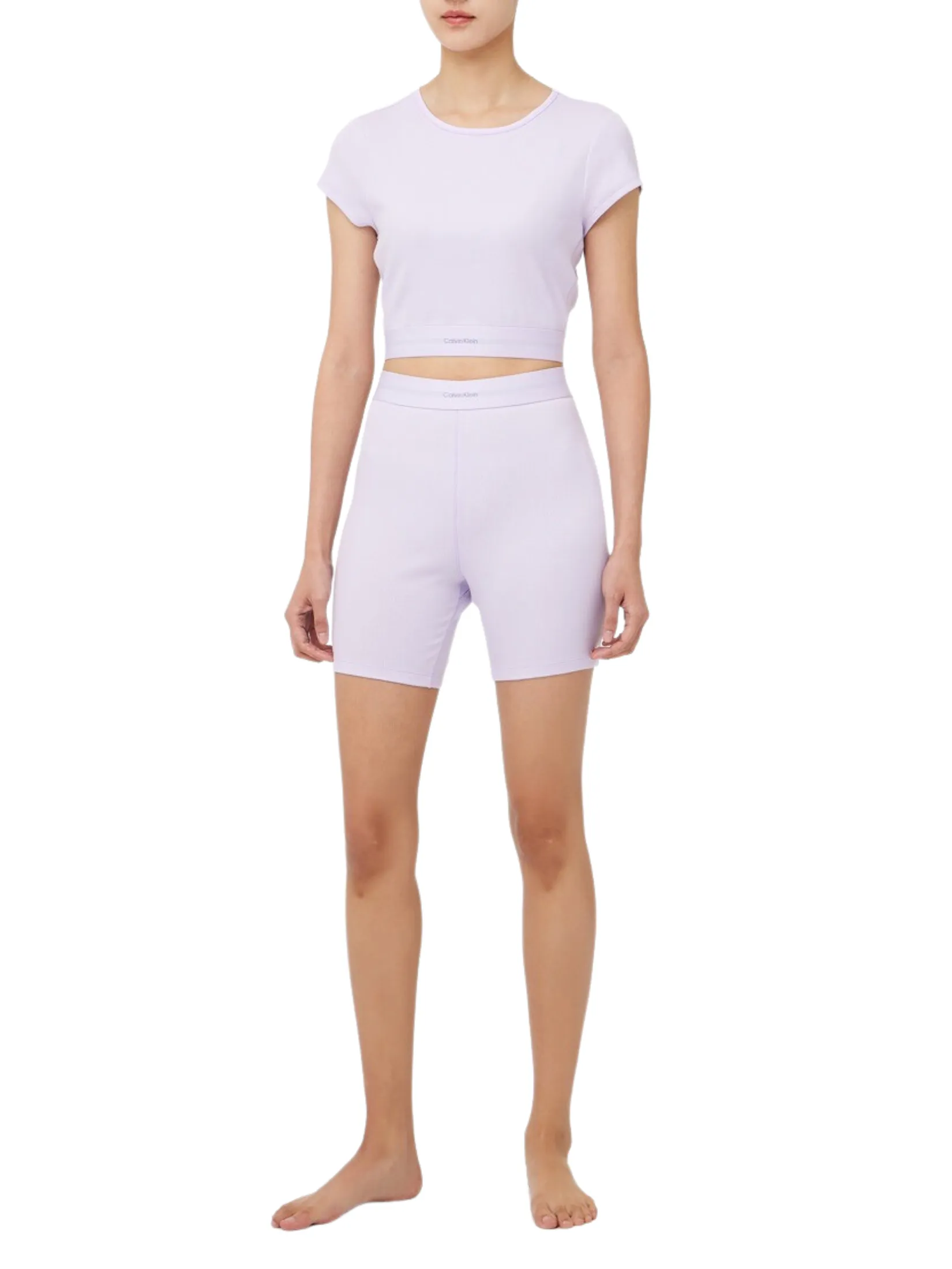 CALVIN KLEIN Women's Cotton Stretch Rib Crop Tee Light blue