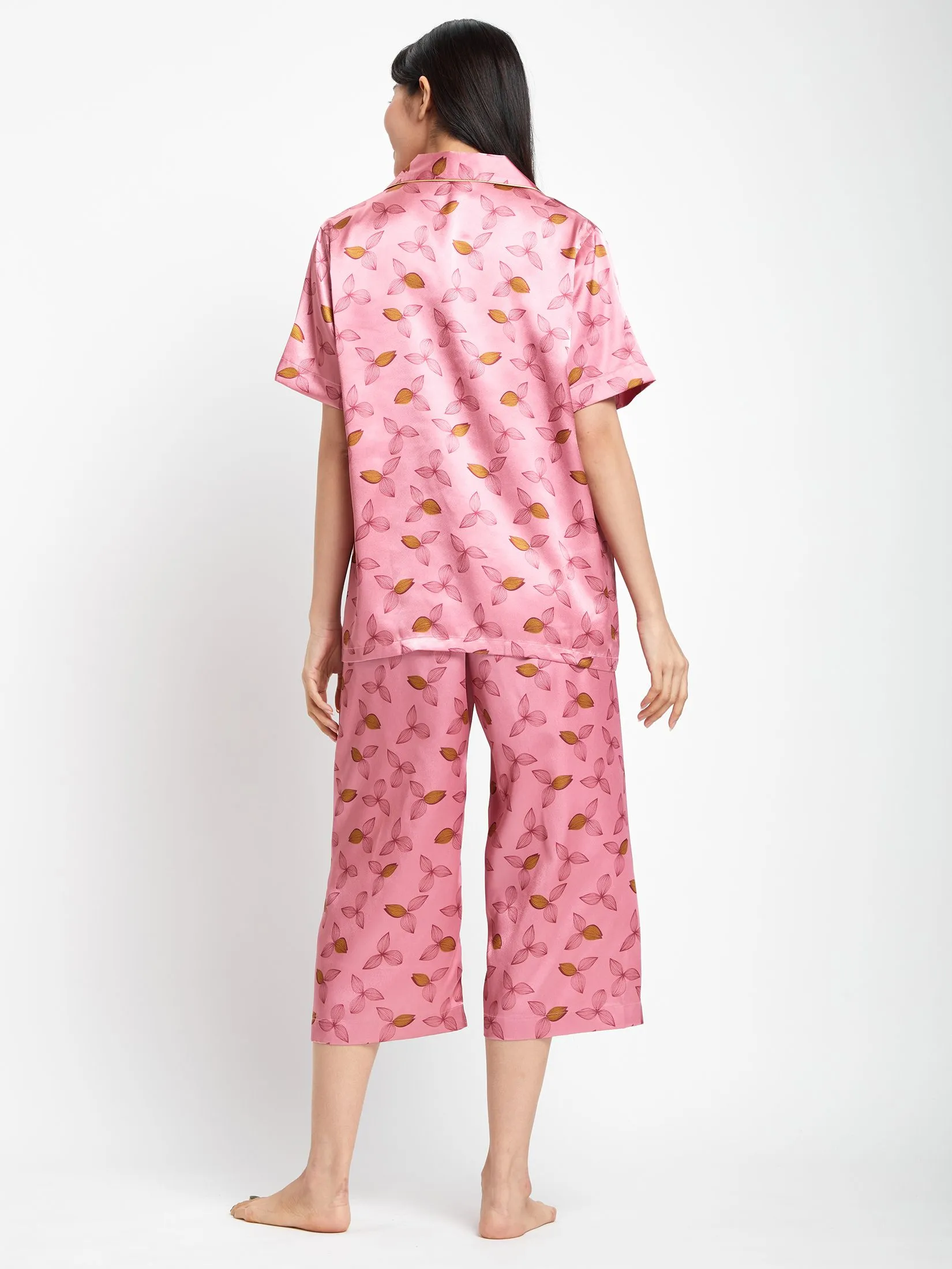 ELIZABETH Women Pyjamas Shirt Short Sleeves + Cropped Pants Pink