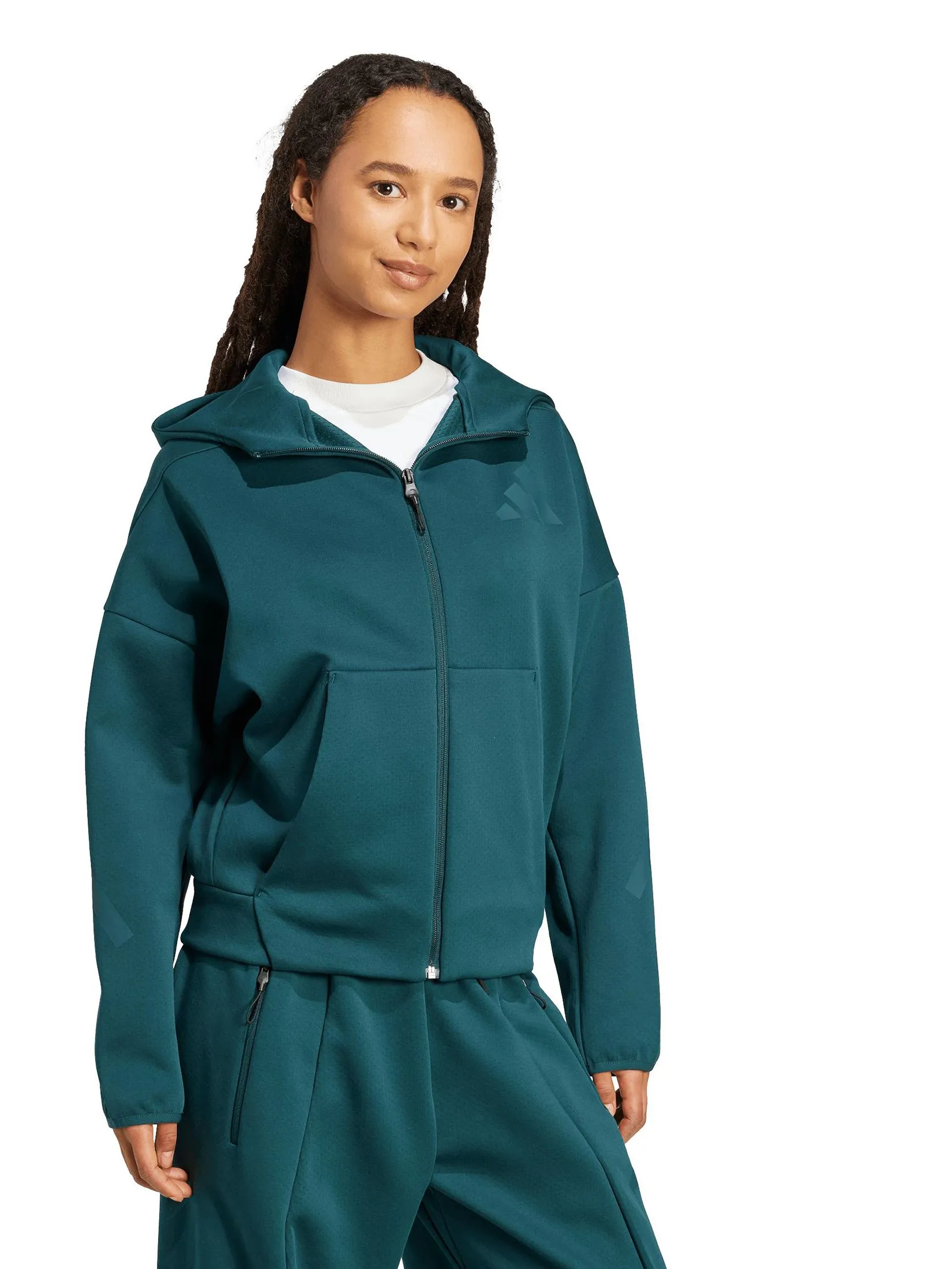 ADIDAS Women Hoodie Full-Zip Adidas Z.N.E. JW5321 Green / Aurora Ivy