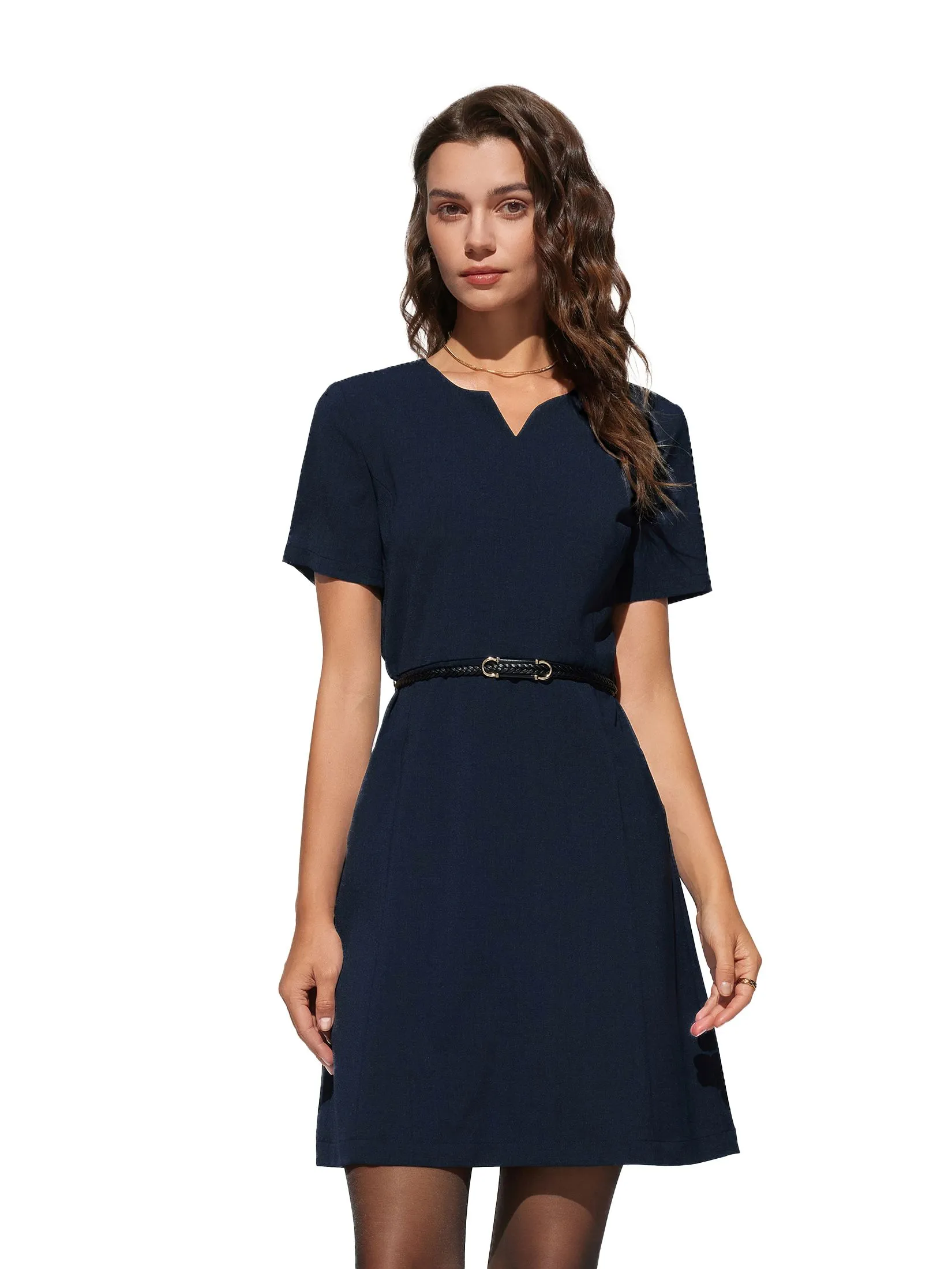 G2000 Women Clothing Cooling Multi-Way Stretch A-Shape Dress With Belt  A-Shape - Navy