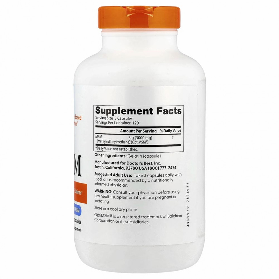 Doctor's Best, МСМ с OptiMSM, 1000 мг, 360 капсул