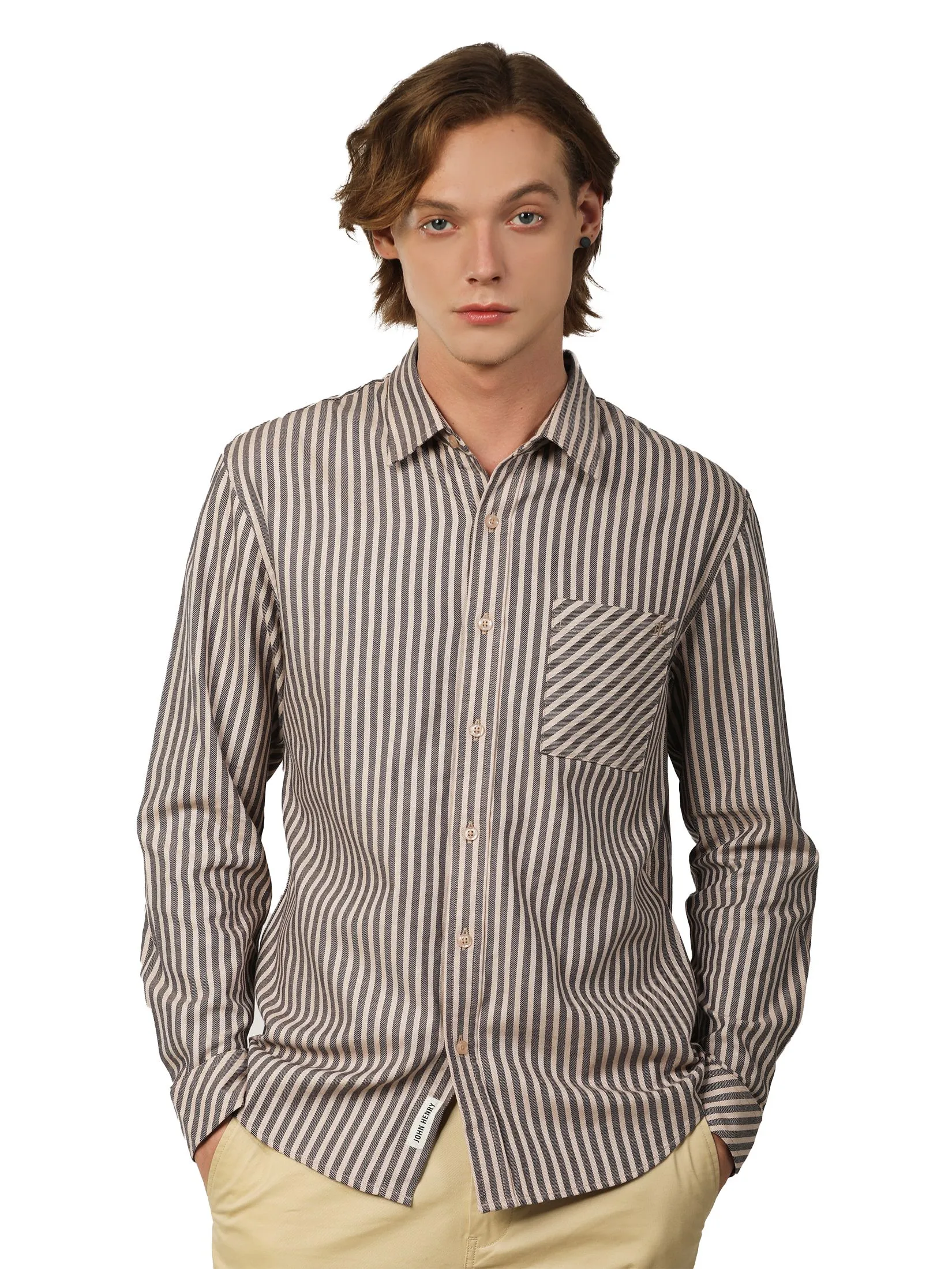 JOHN HENRY Men's Long Sleeves Shirts (Slim Fit) ICONIC AF Brown